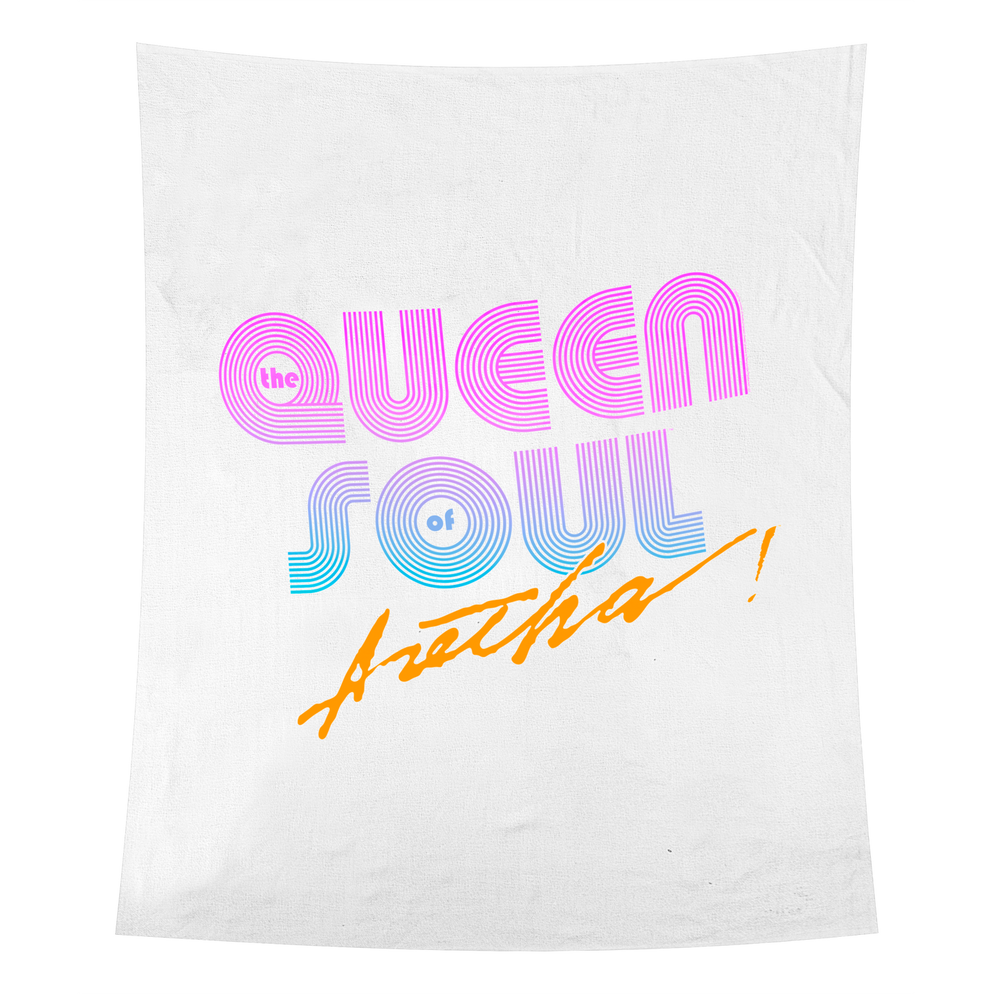 Aretha Franklin The Queen of Soul Music - Pink 80s Font with Indoor Wall Tapestry