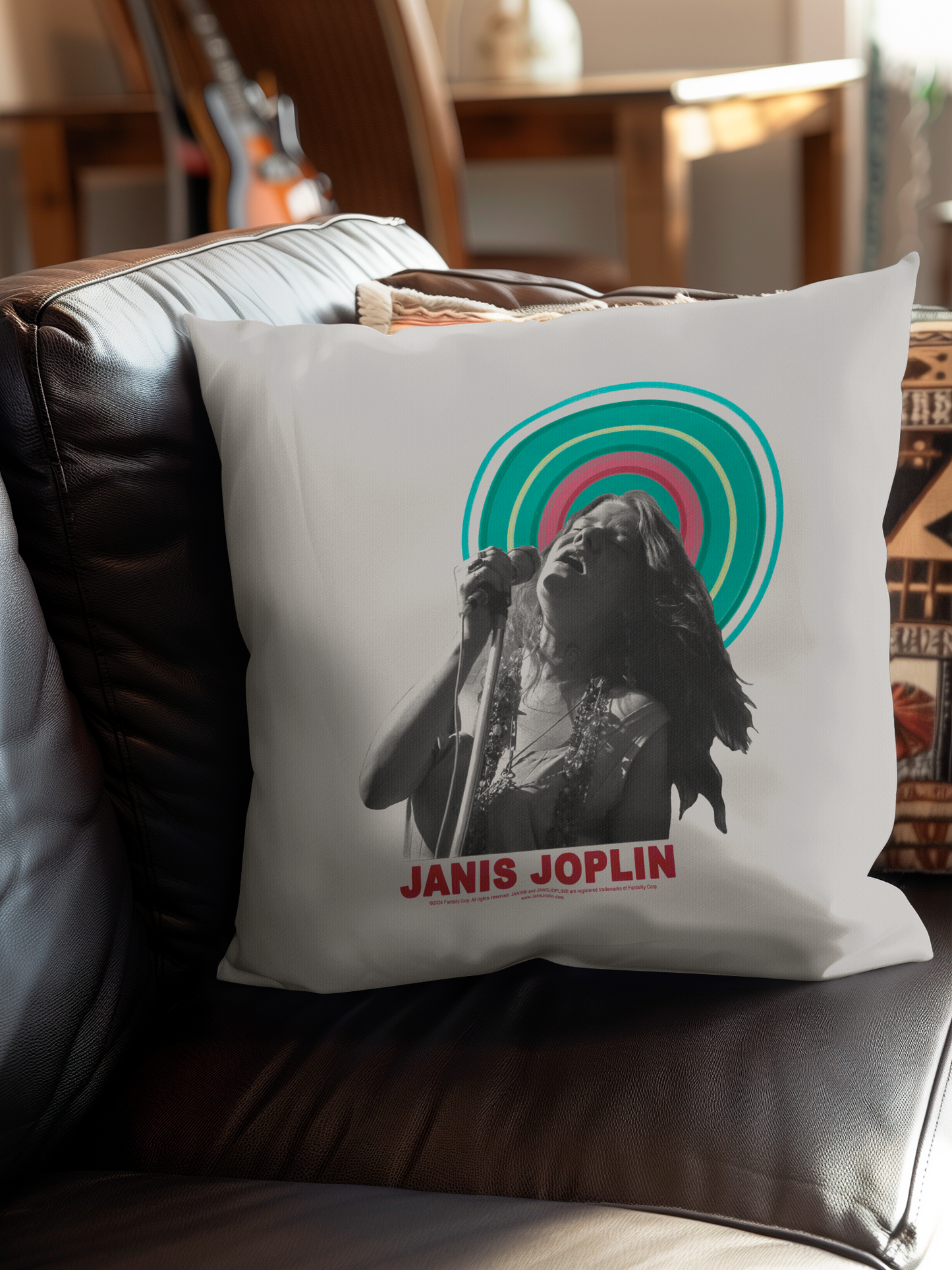 Janis Joplin Halo Photo White and Janis Joplin Halo Photo White with Pillow square