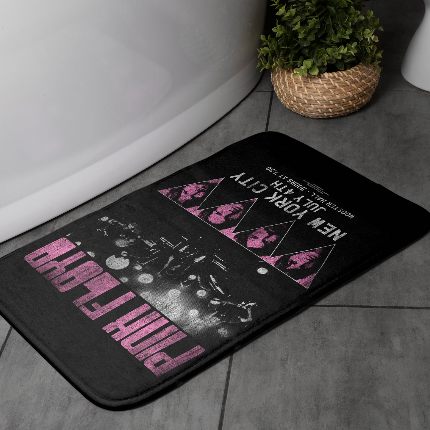 Pink Floyd Tour N-Y-C Printed Bathmat, Size 34"x21", Memory Foam, Plush Microfiber, Water-Absorbent, Bathroom Use