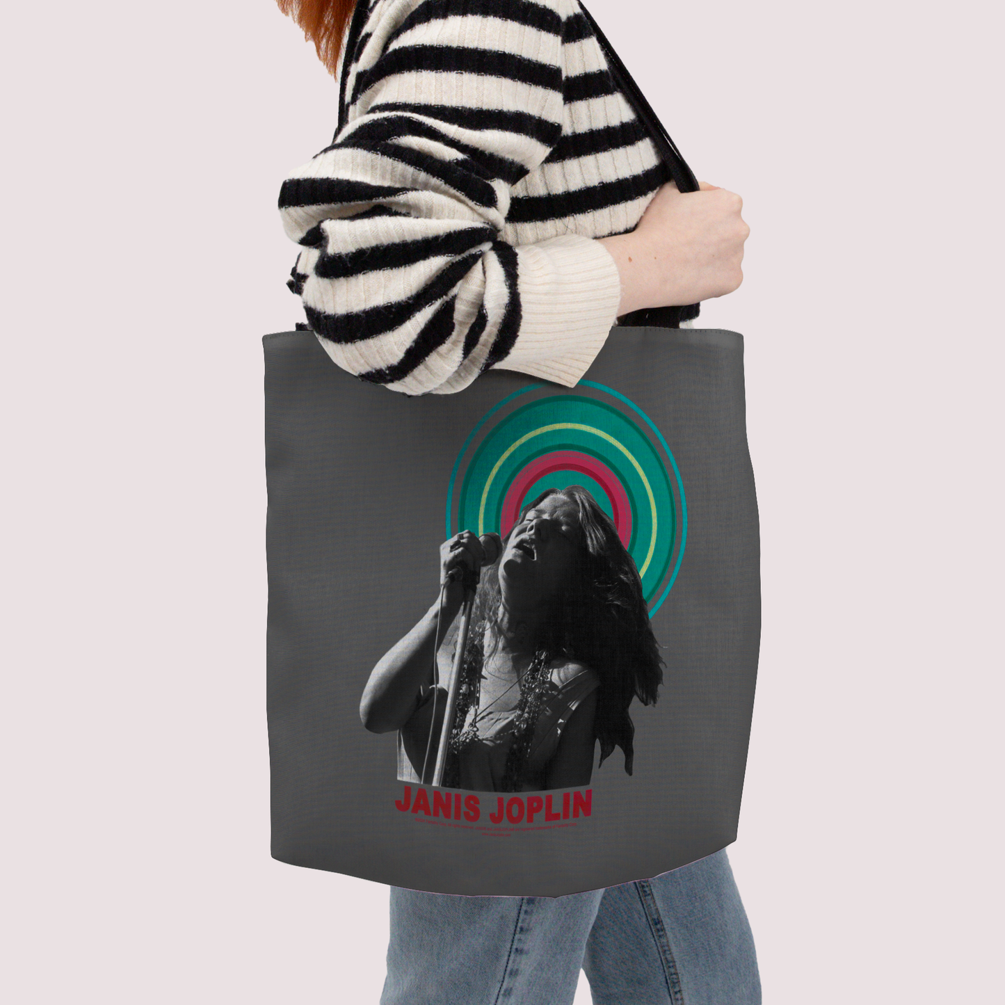 Janis Joplin Halo Photo Grey and Janis Joplin Halo Photo Grey with Tote Bag