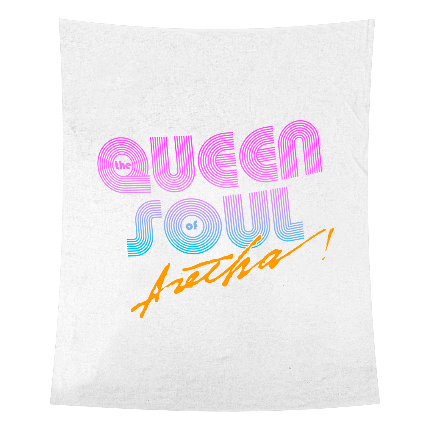 Aretha Franklin The Queen of Soul Music - Pink 80s Font with Indoor Wall Tapestry