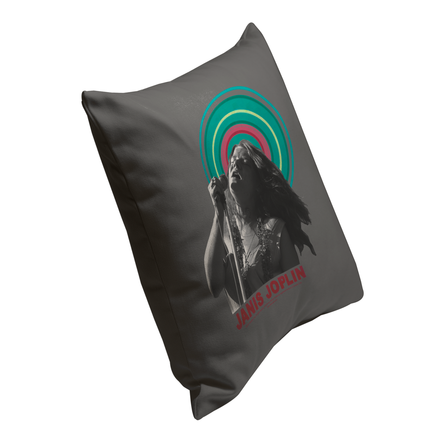 Janis Joplin Halo Photo Grey and Janis Joplin Halo Photo Grey with Pillow square