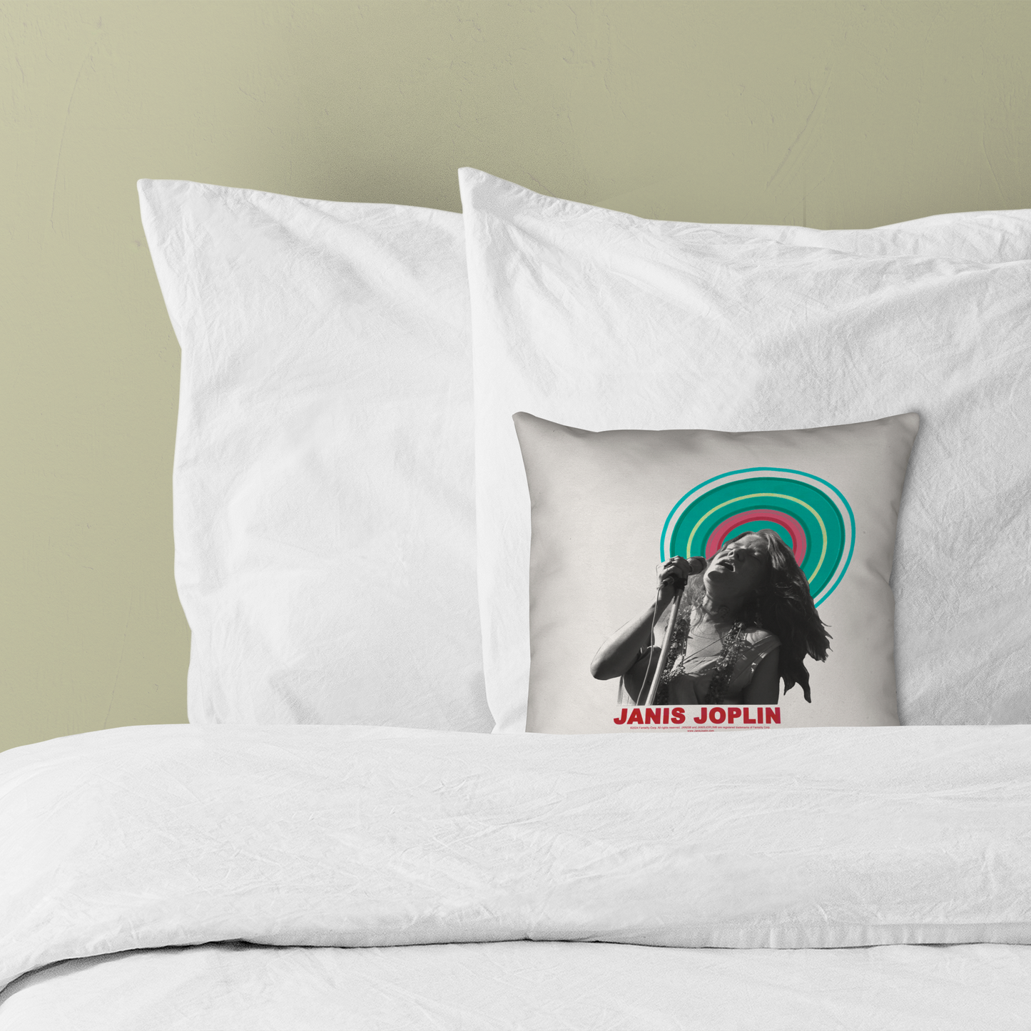 Janis Joplin Halo Photo White and Janis Joplin Halo Photo White with Pillow square