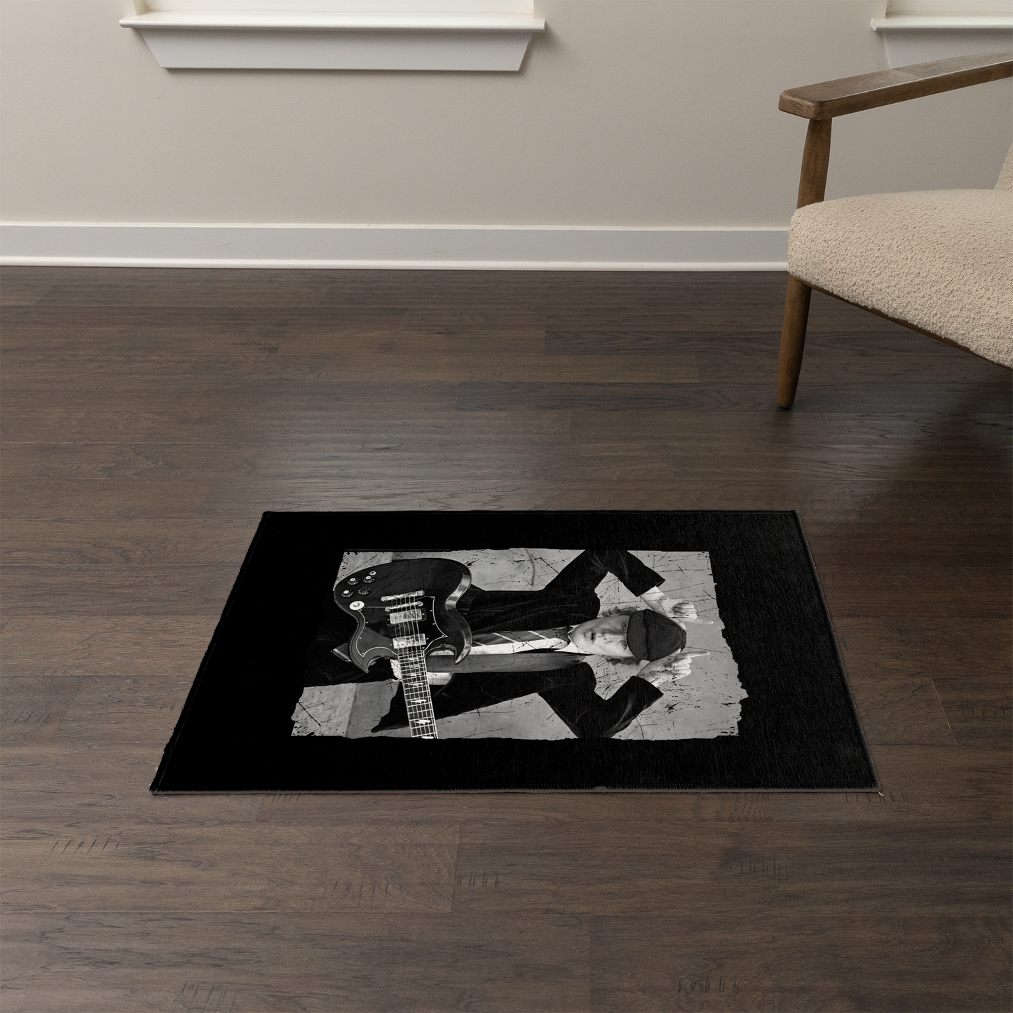 ACDC Angus Young Distressed Photo Area Rug