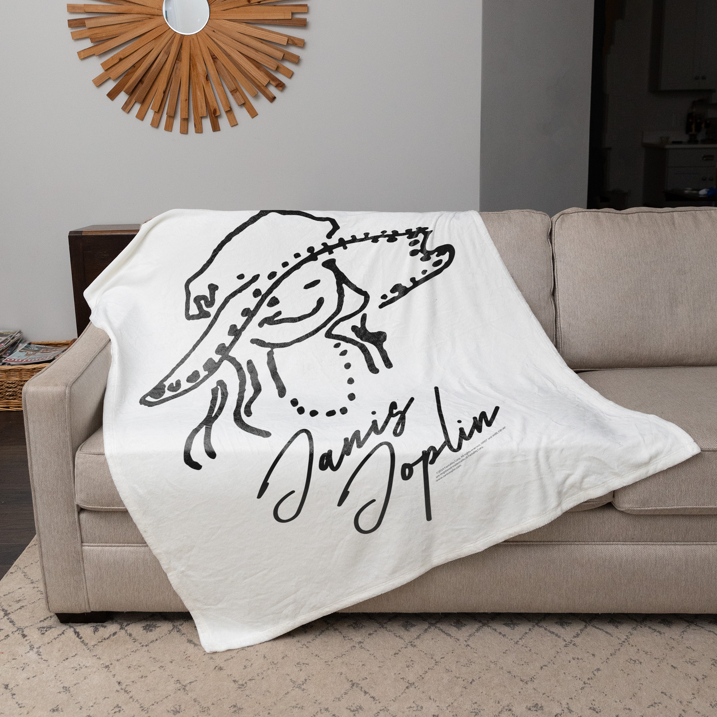 Janis Joplin Outline Sketched White with Fleece Blanket