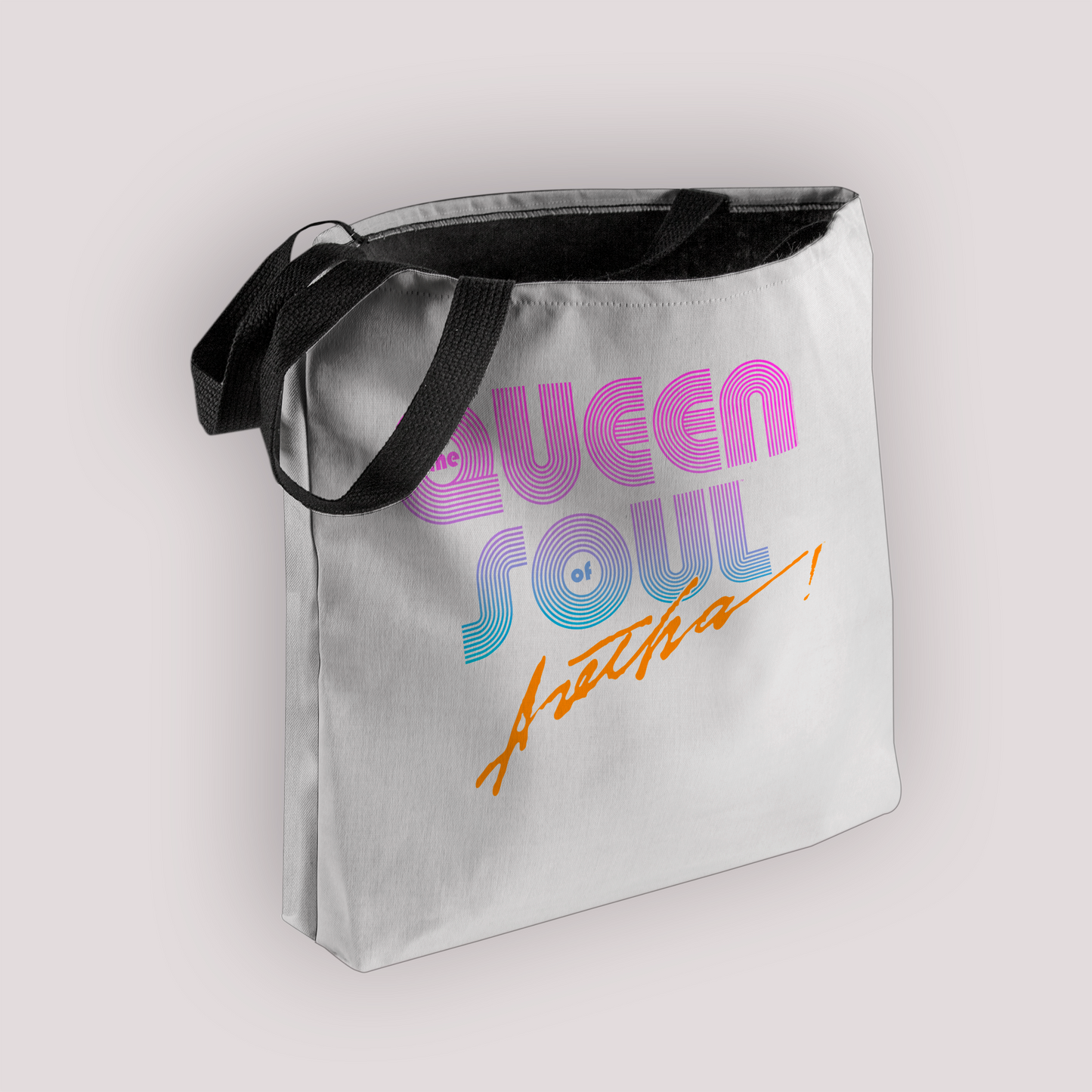 Aretha Franklin The Queen of Soul Music - Pink 80s Font with Tote Bag