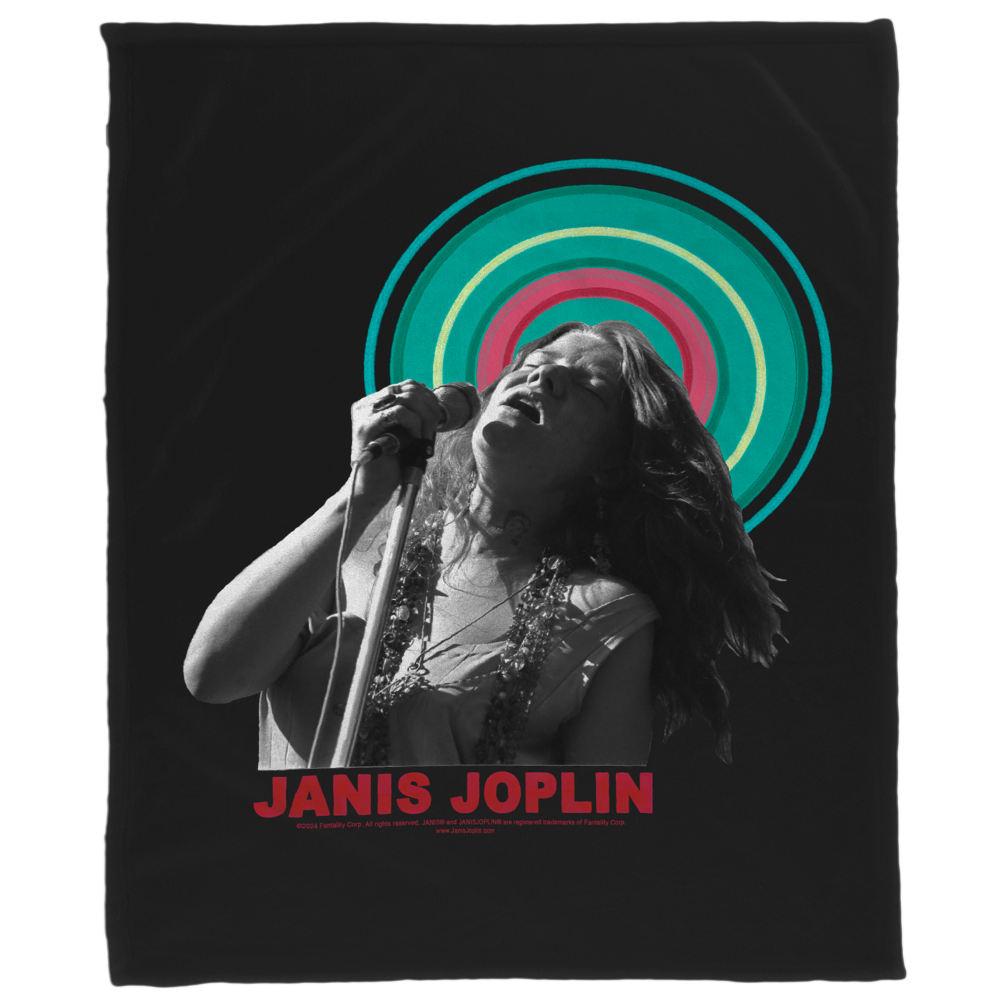 Janis Joplin Halo Photo Black with Fleece Blanket