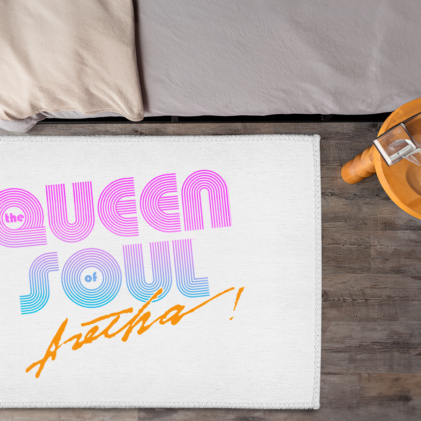 Aretha Franklin The Queen of Soul Music - Pink 80s Font with Area Rug rectangular