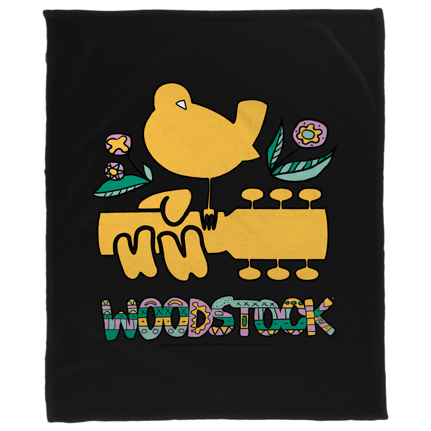 Woodstock Bird Aztec Black with Fleece Blanket