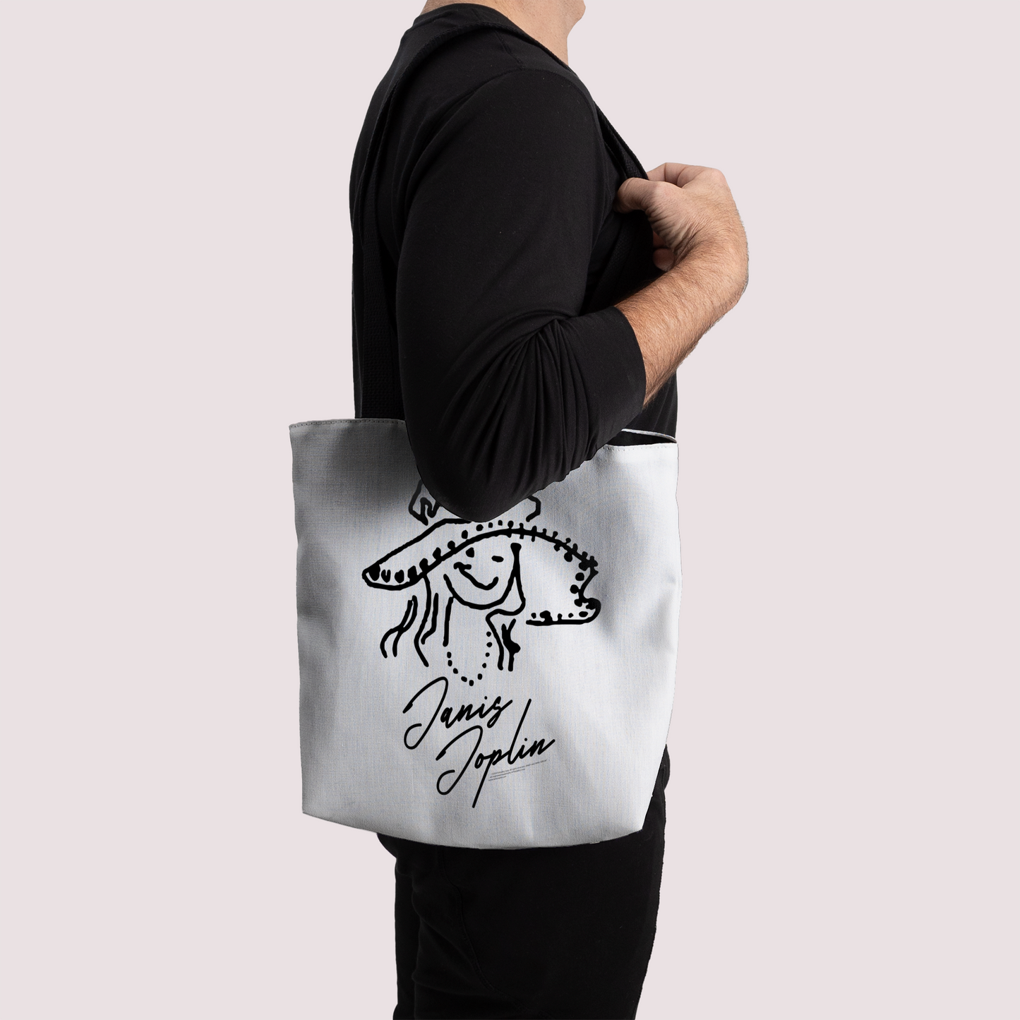 Janis Joplin Outline Sketched White and Janis Joplin Outline Sketched White with Tote Bag