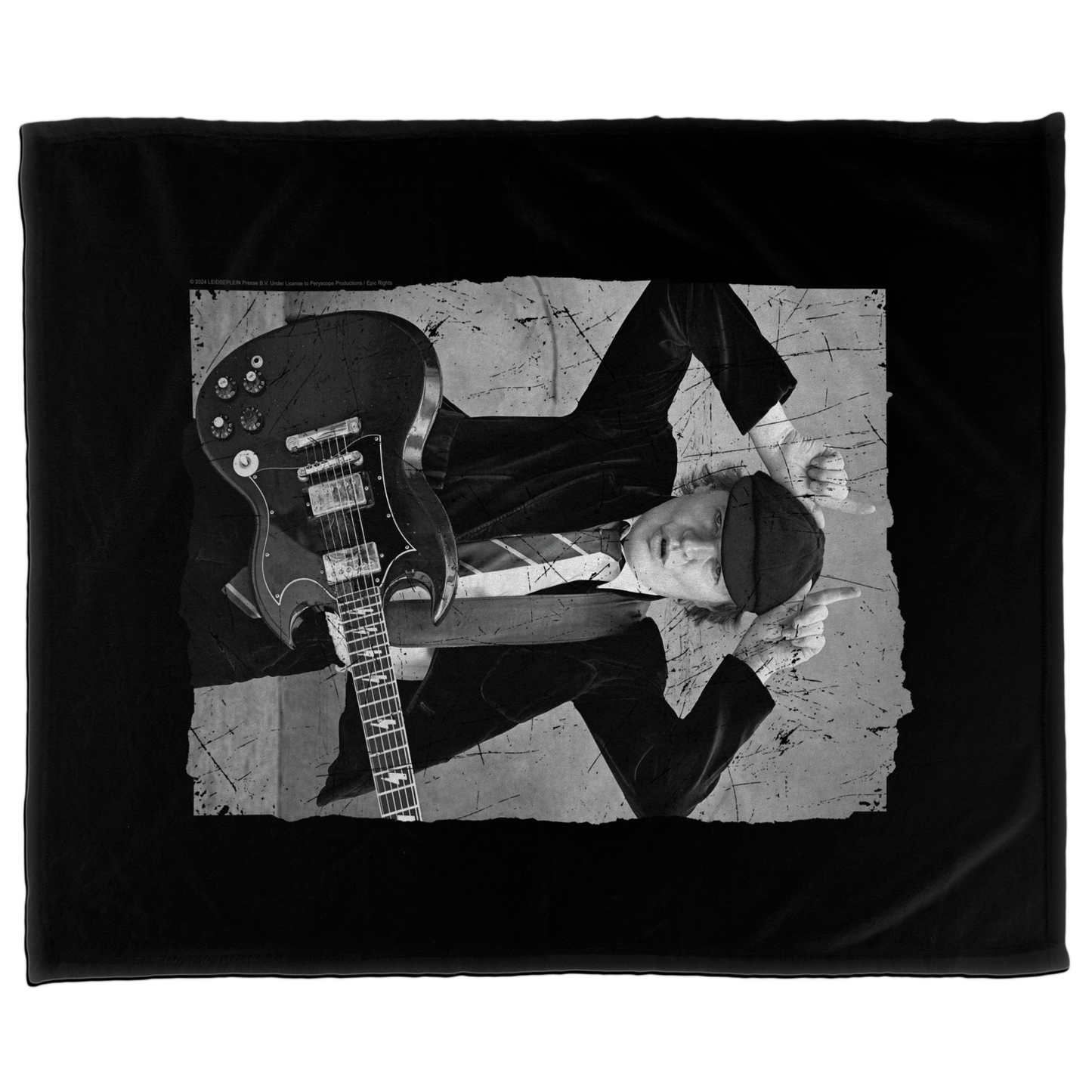 ACDC Angus Young Distressed Photo Fleece Blanket