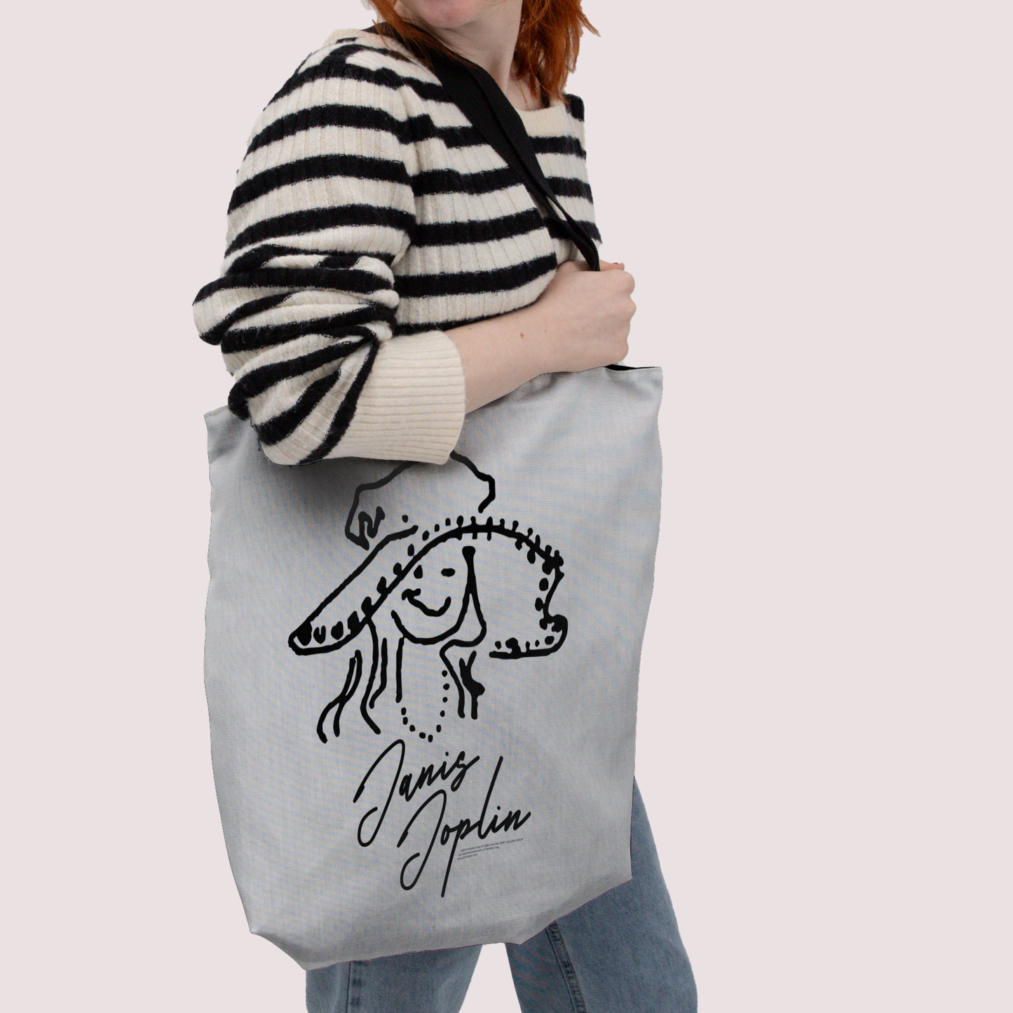 Janis Joplin Outline Sketched White and Janis Joplin Outline Sketched White with Tote Bag