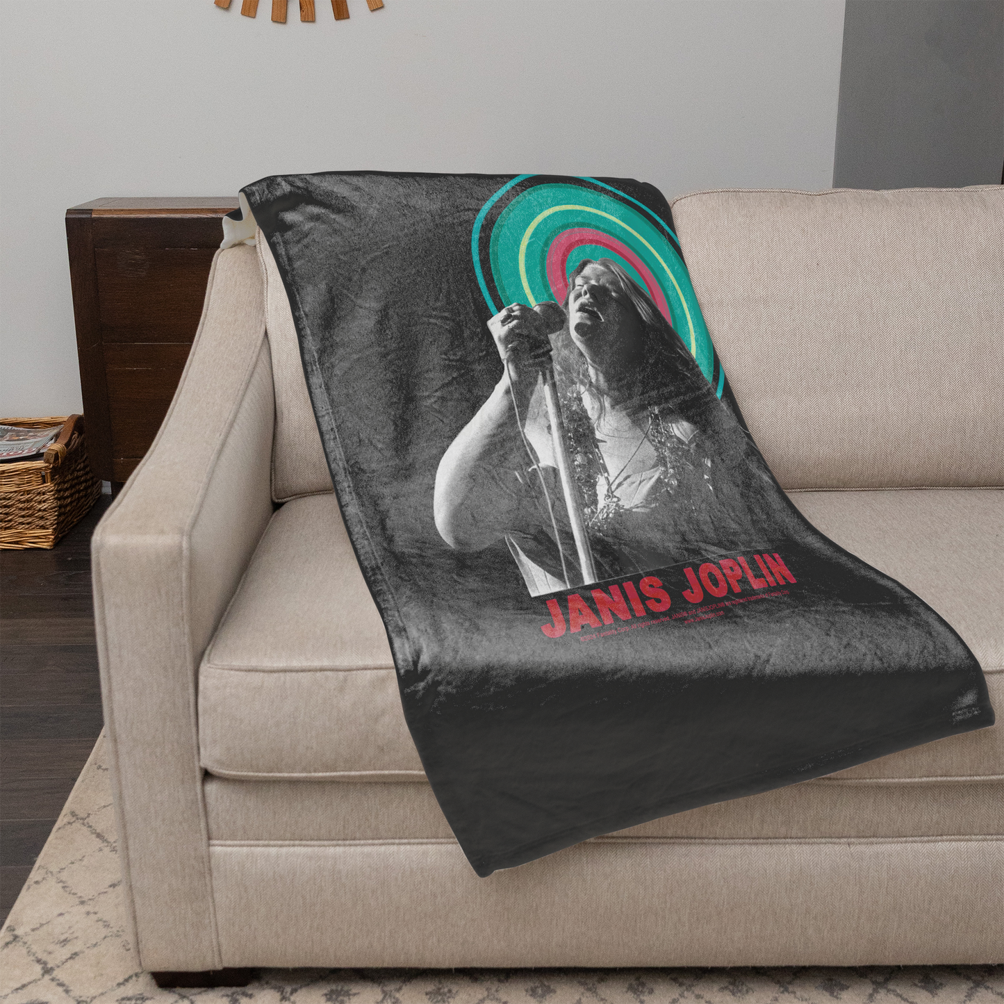 Janis Joplin Halo Photo Black with Fleece Blanket