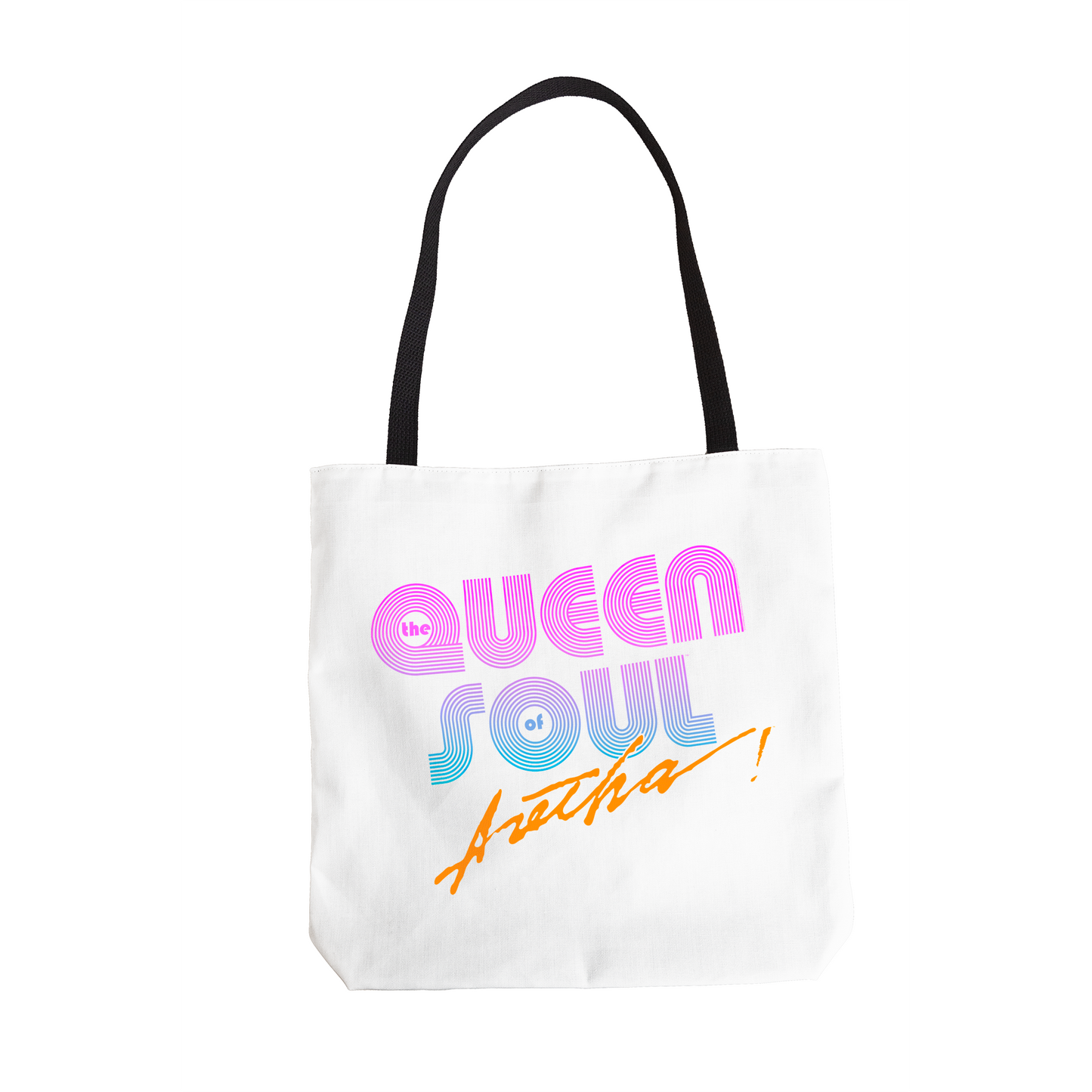 Aretha Franklin The Queen of Soul Music - Pink 80s Font with Tote Bag