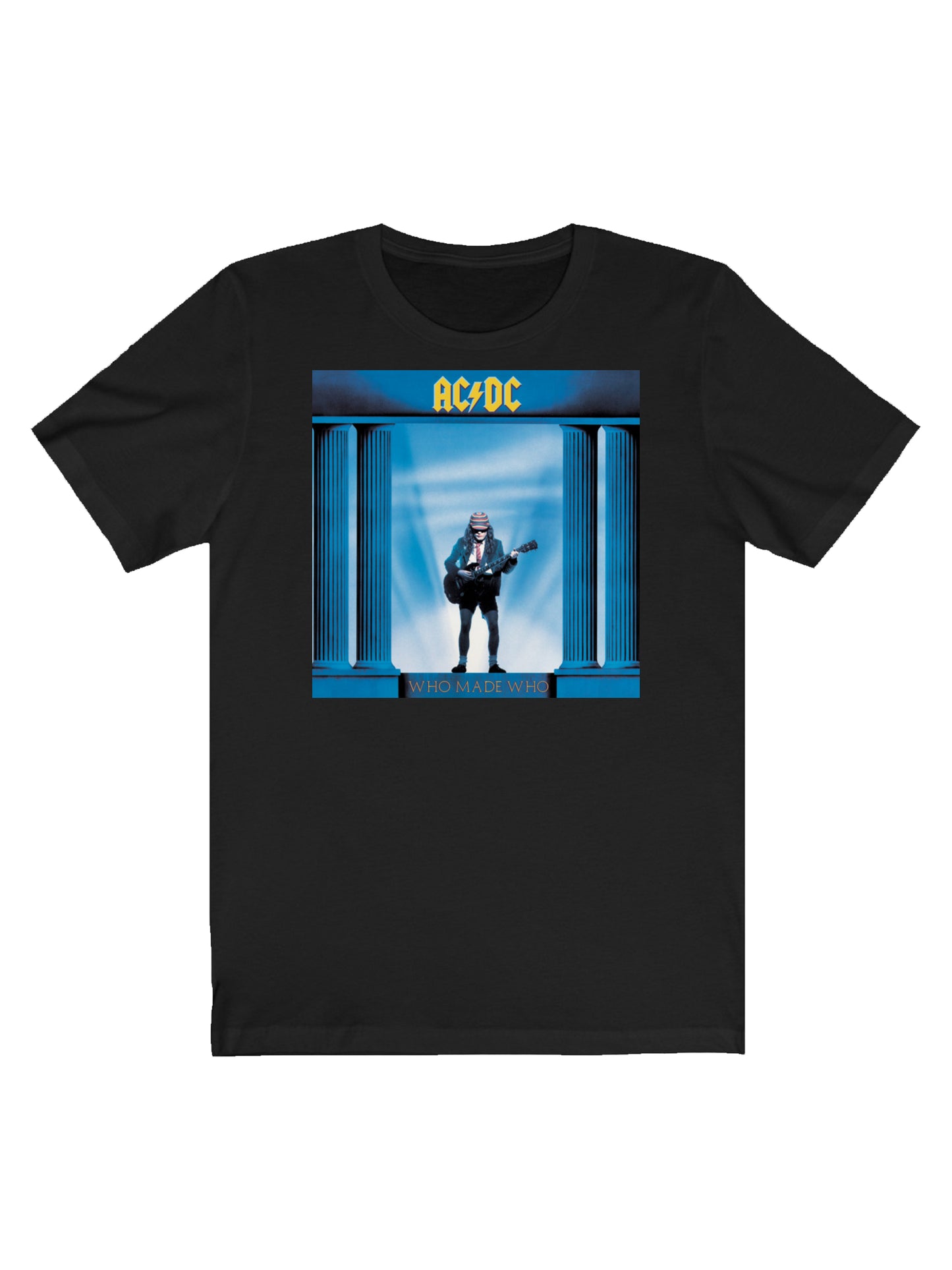 ACDC Who Made Who - Classic Blue Album Cover with Unisex Jersey Short Sleeve Tee