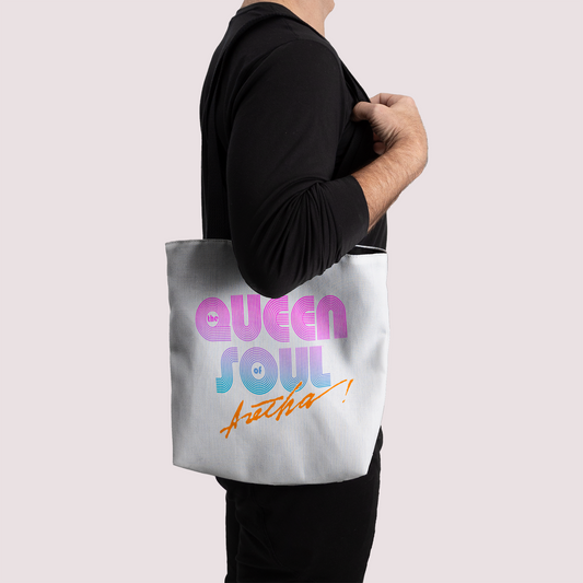 Aretha Franklin The Queen of Soul Music - Pink 80s Font with Tote Bag