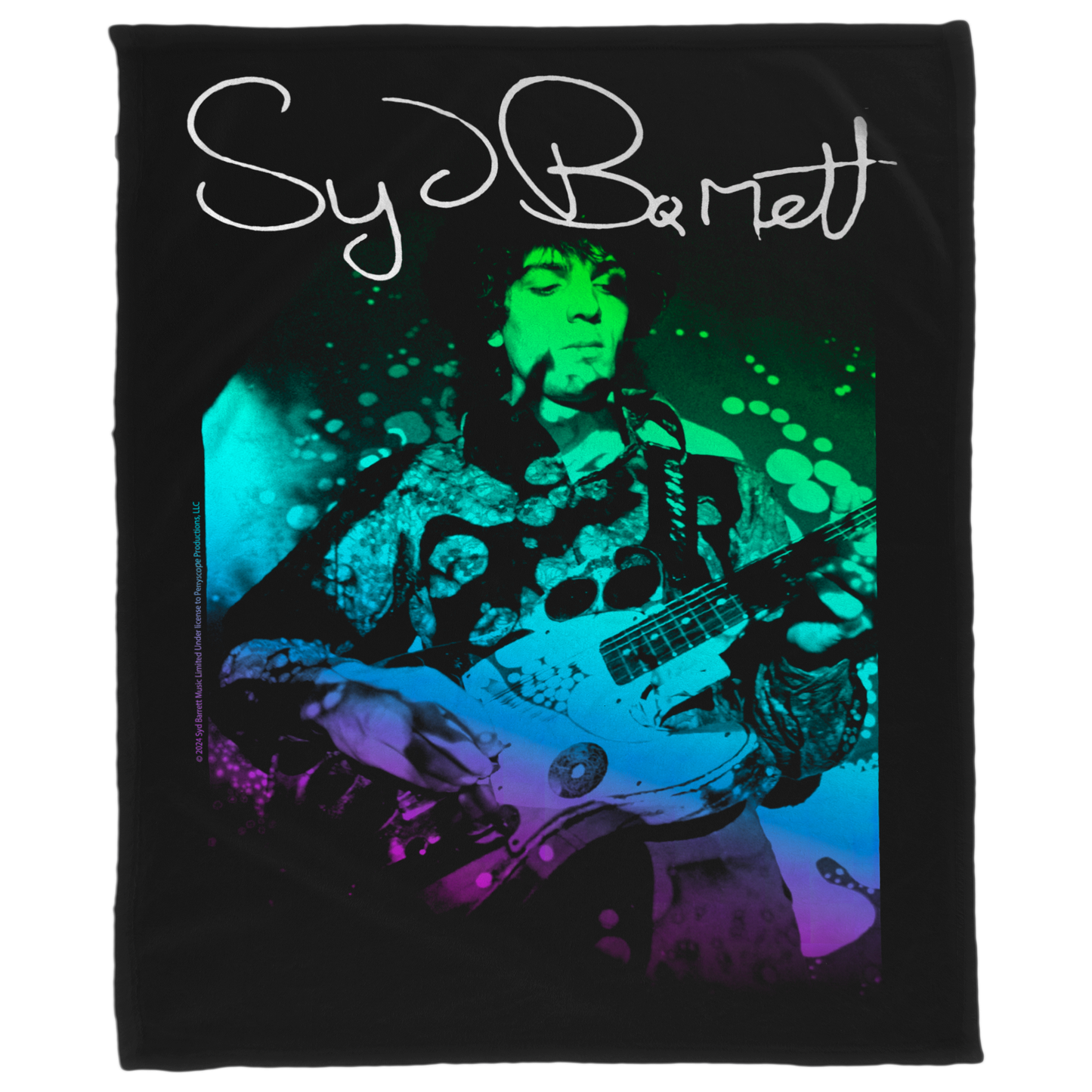 Syd Barret Colorful Portrait with Guitar with Fleece Blanket