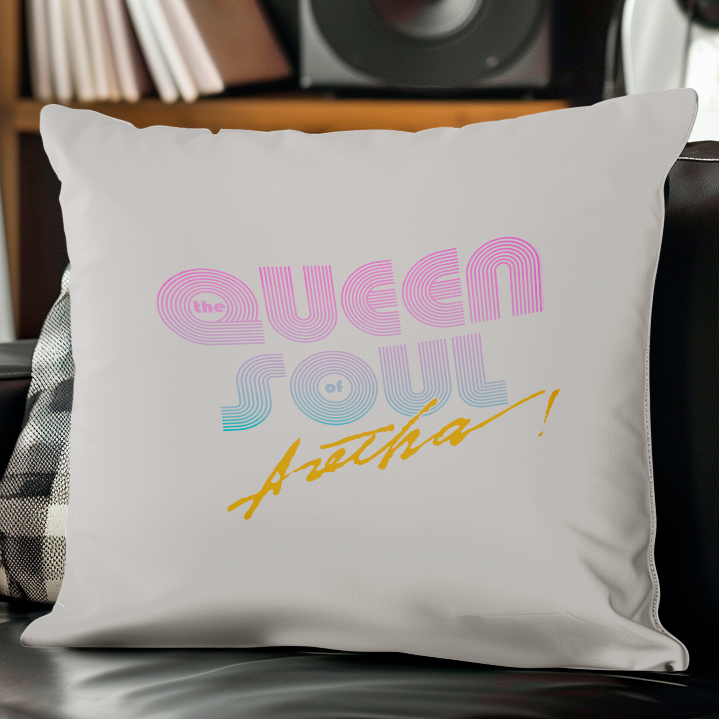 Aretha Franklin The Queen of Soul Music - Pink 80s Font with Throw Pillow Square