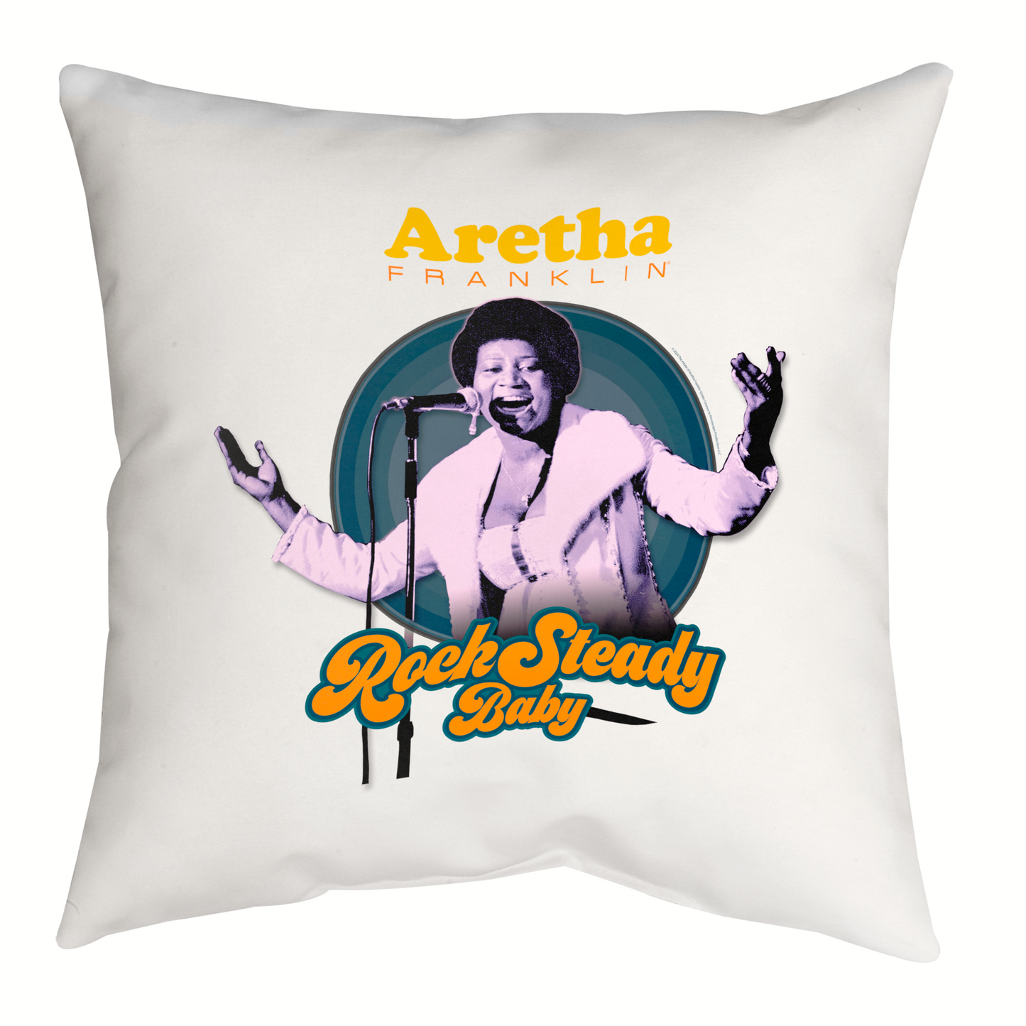 Aretha Franklin Photo - Vibrant Yellow Orange Retro Text Rock Steady Baby with Throw Pillow Square