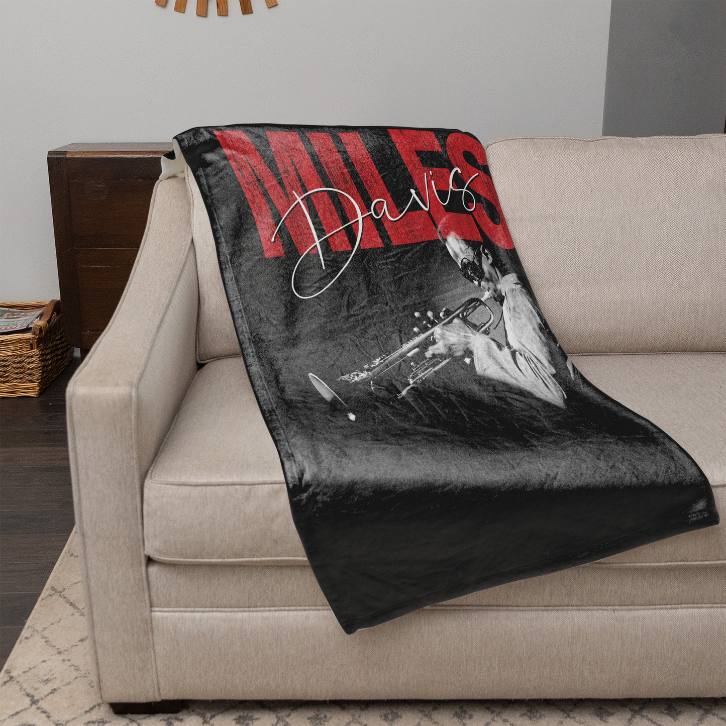 Miles Davis Distressed Photo with Fleece Blanket