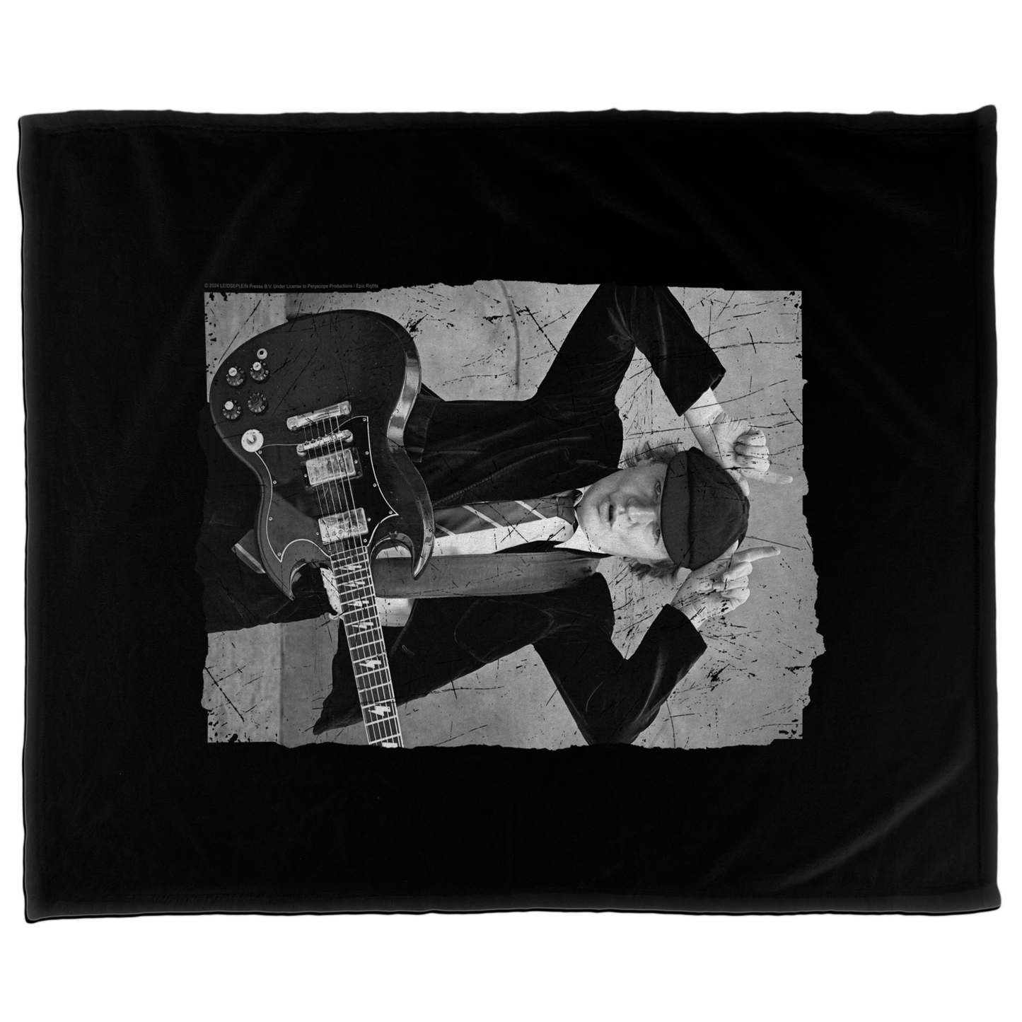 ACDC Angus Young Distressed Photo Fleece Blanket