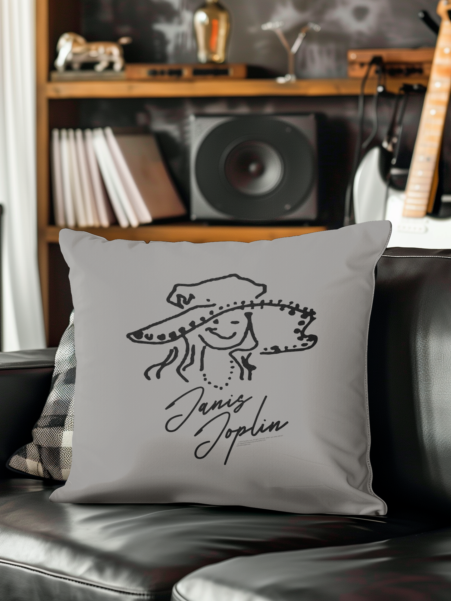 Janis Joplin Outline Sketched Grey and Janis Joplin Outline Sketched Grey with Pillow square