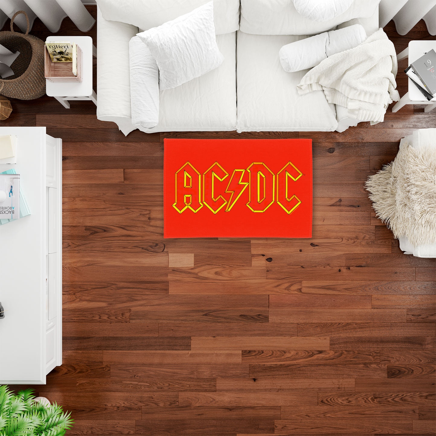 ACDC Yellow Outline Red Logo Area Rug