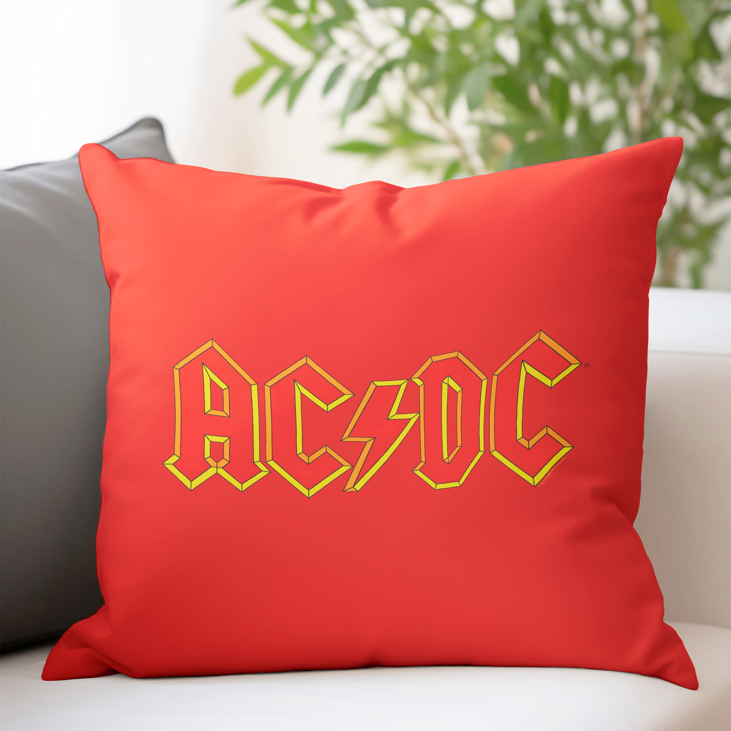 ACDC Yellow Outline Red Logo Pillow square