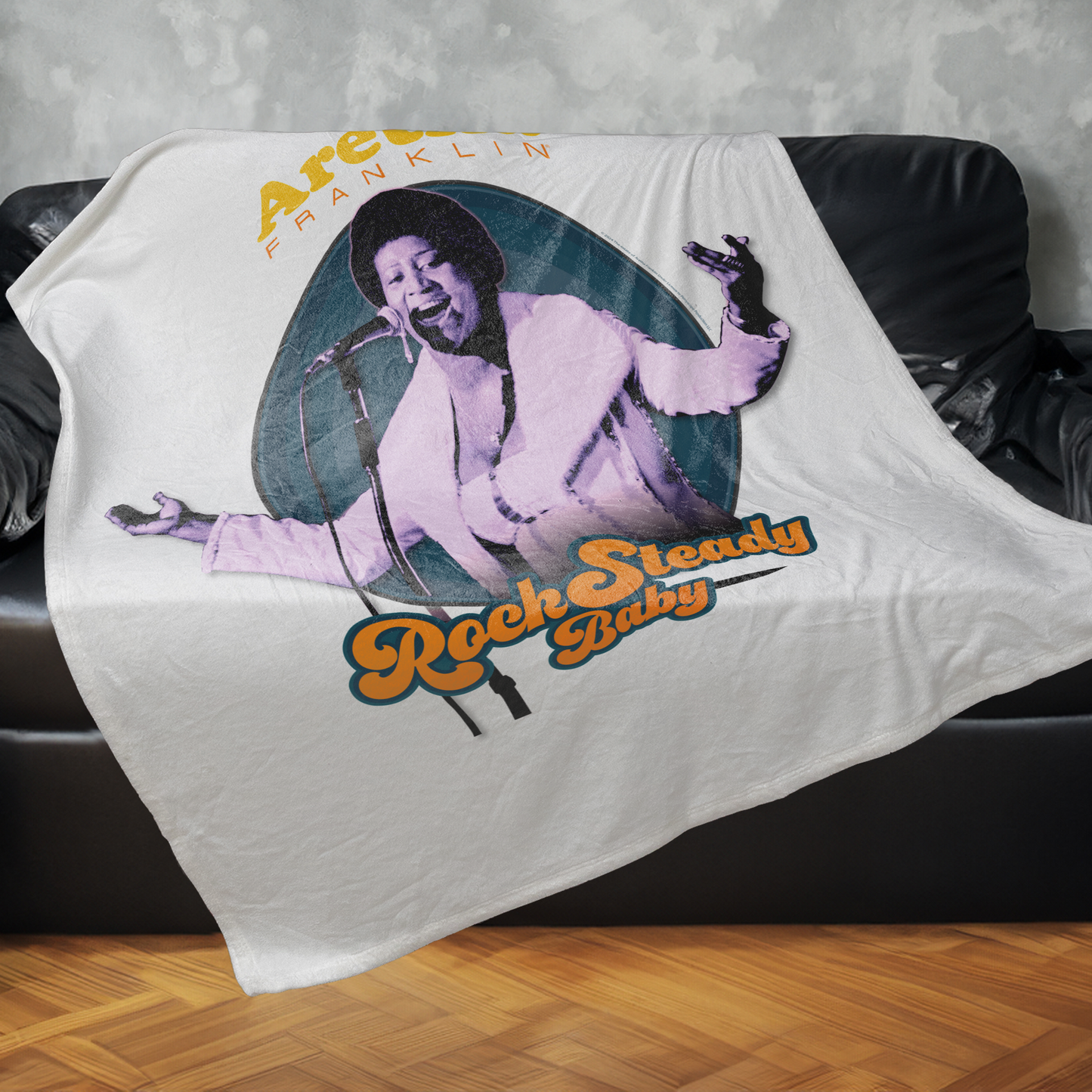 Aretha Franklin Photo - Vibrant Yellow Orange Retro Text Rock Steady Baby with Fleece Blanket