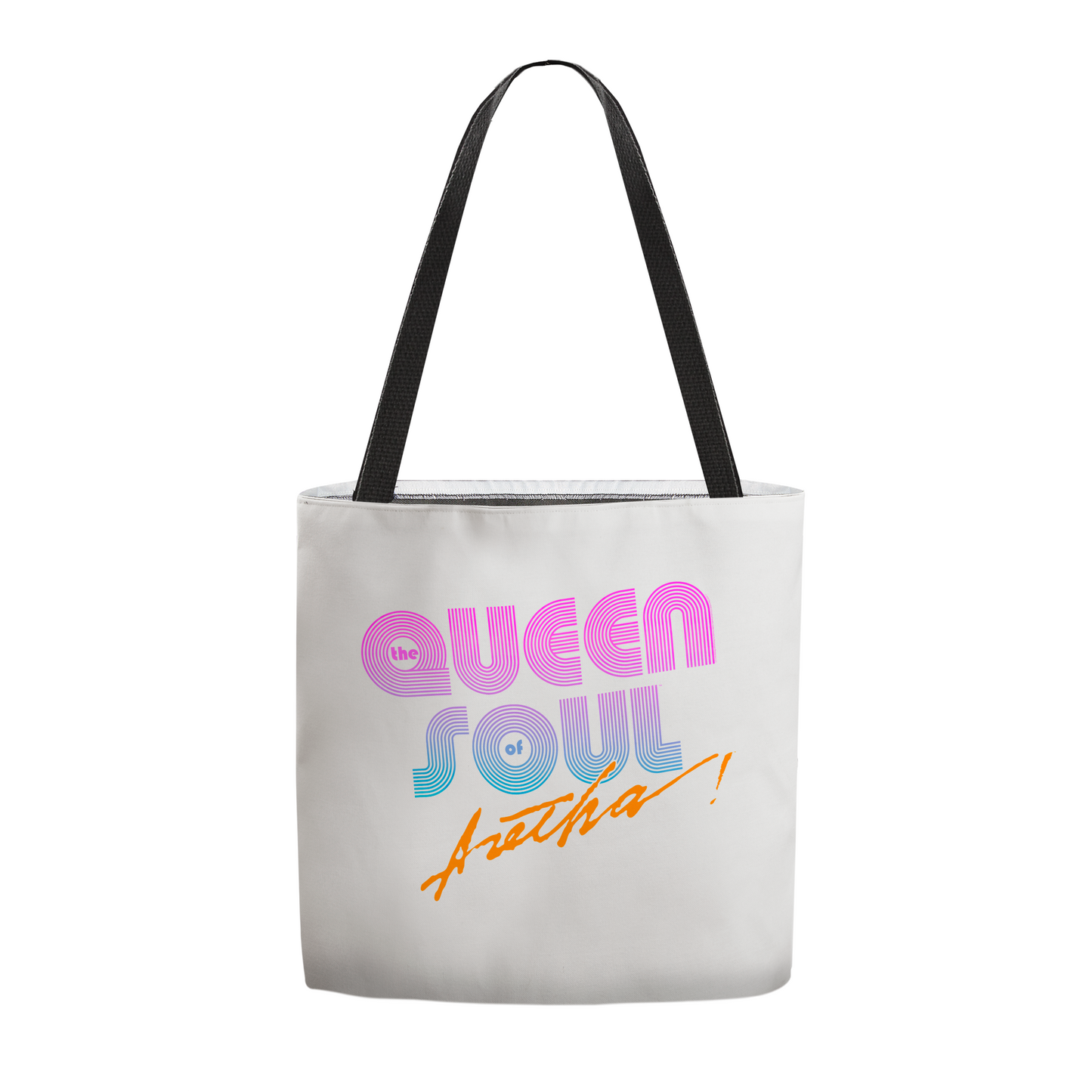 Aretha Franklin The Queen of Soul Music - Pink 80s Font with Tote Bag