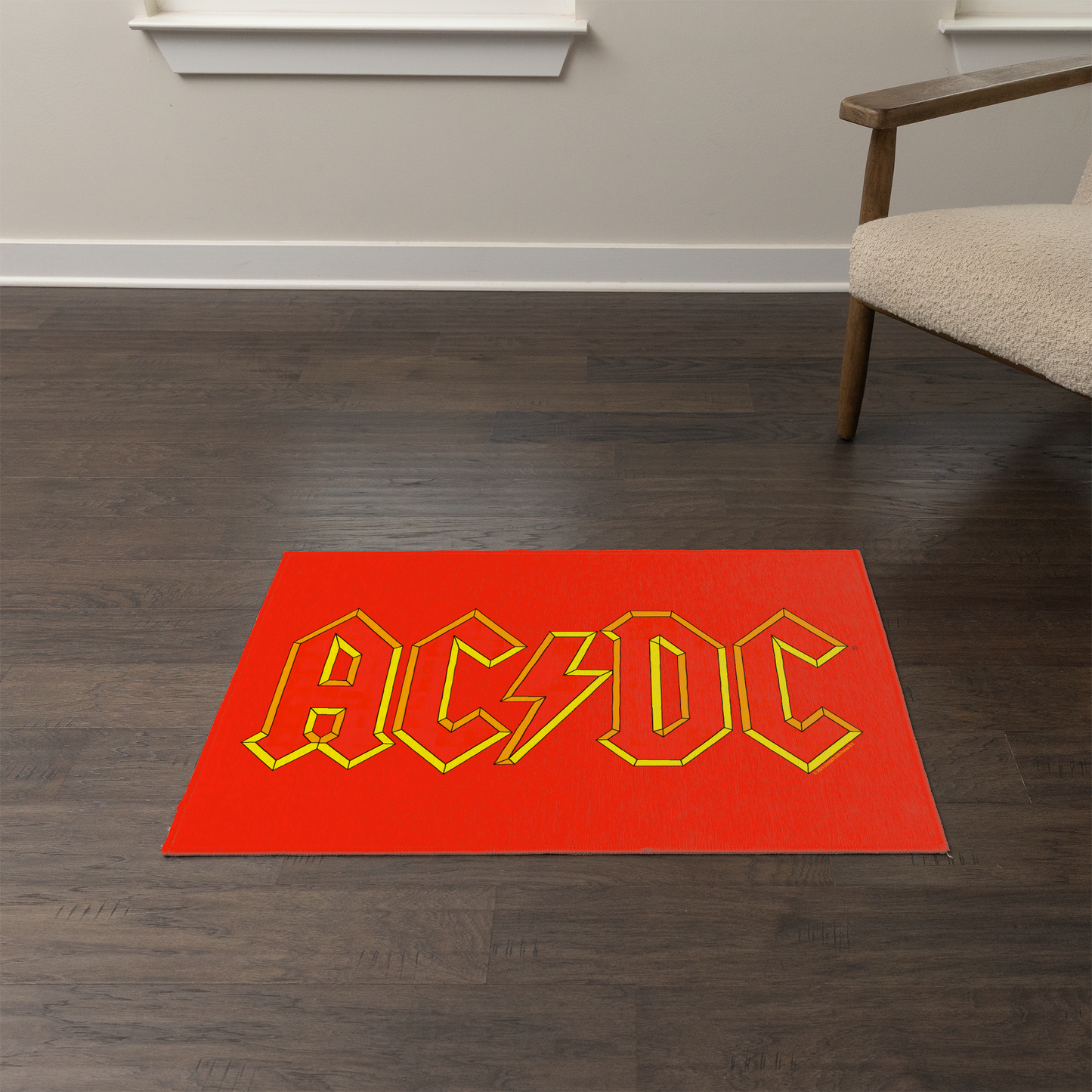 ACDC Yellow Outline Red Logo Area Rug