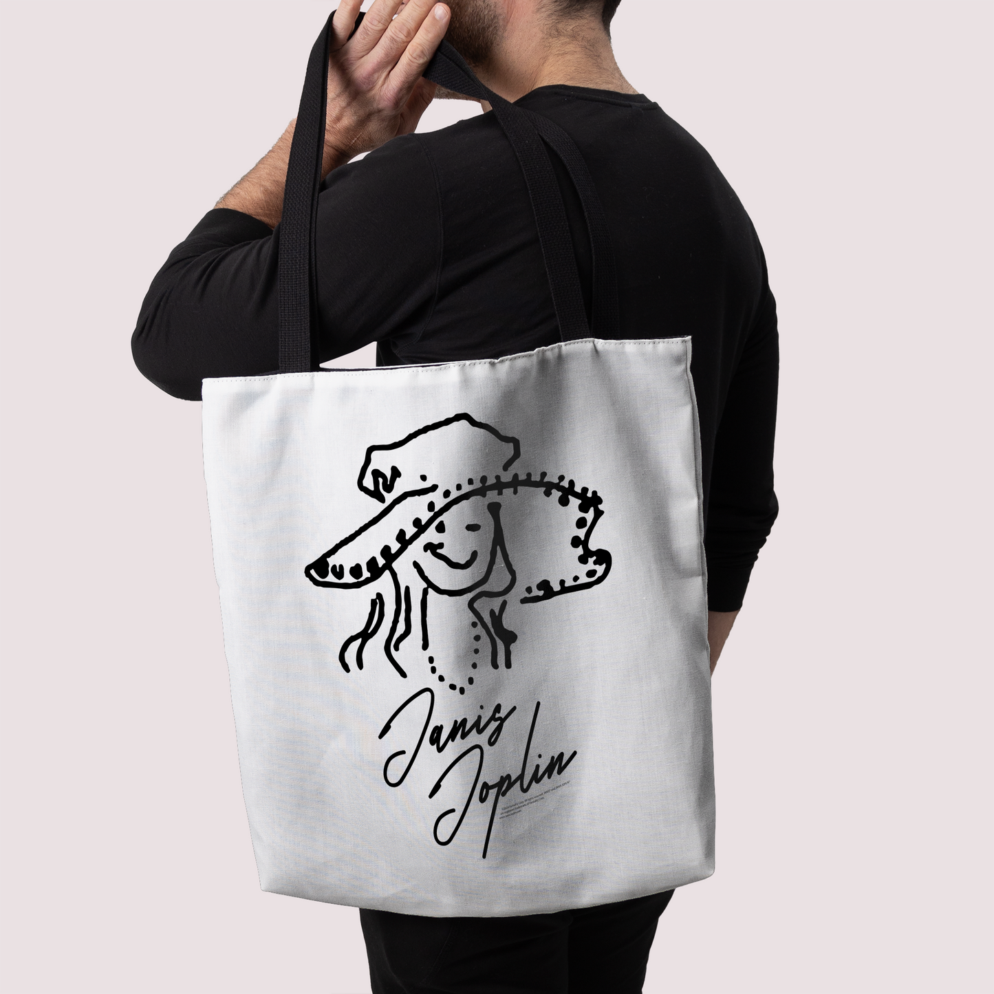 Janis Joplin Outline Sketched White and Janis Joplin Outline Sketched White with Tote Bag