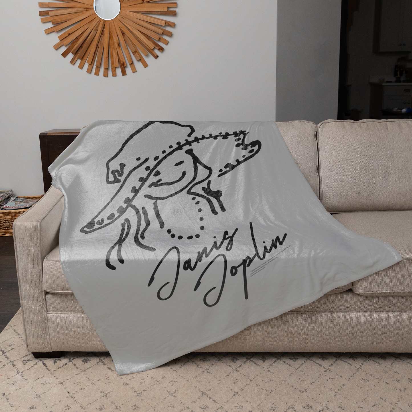 Janis Joplin Outline Sketched Grey 5X6 with Fleece Blanket