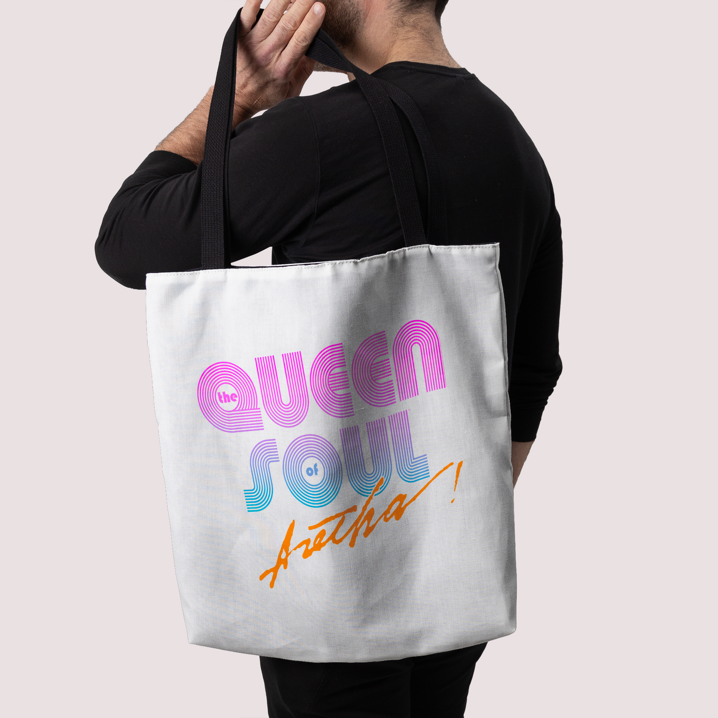 Aretha Franklin The Queen of Soul Music - Pink 80s Font with Tote Bag