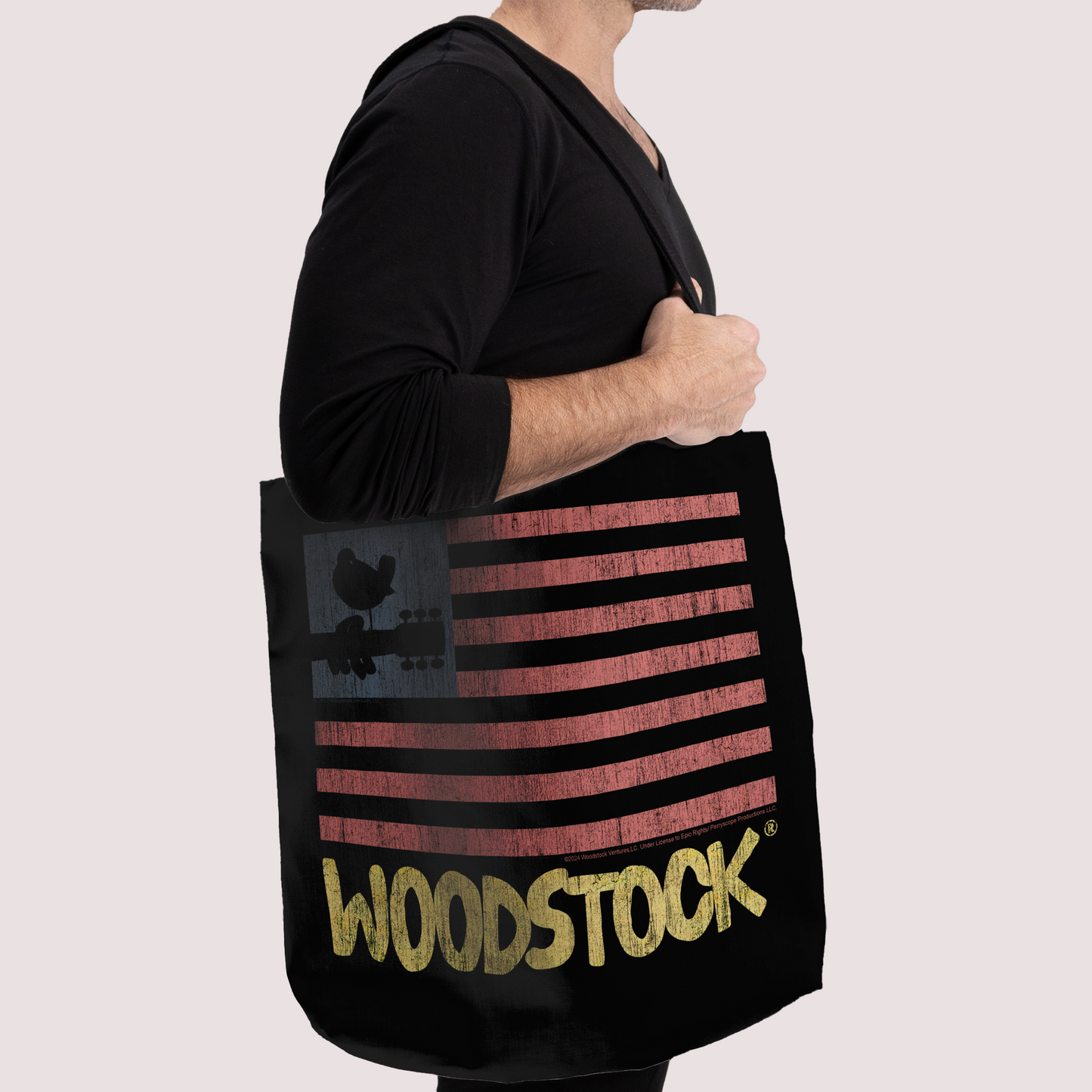 Woodstock Distressed Flag Black and Woodstock Distressed Flag Black with Tote Bag