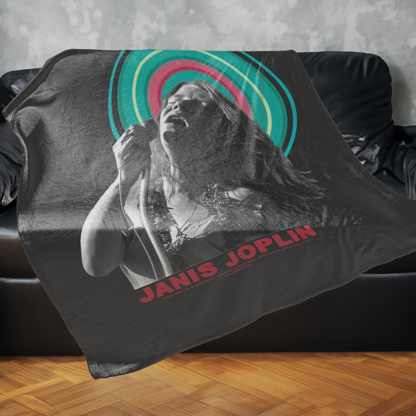 Janis Joplin Halo Photo Black with Fleece Blanket