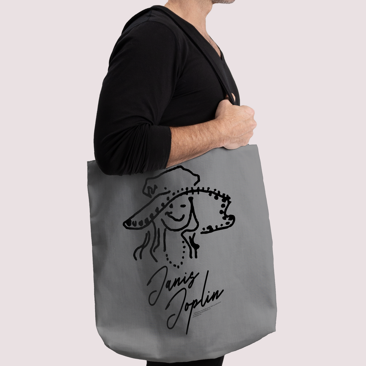 Janis Joplin Outline Sketched Grey and Janis Joplin Outline Sketched Grey with Tote Bag