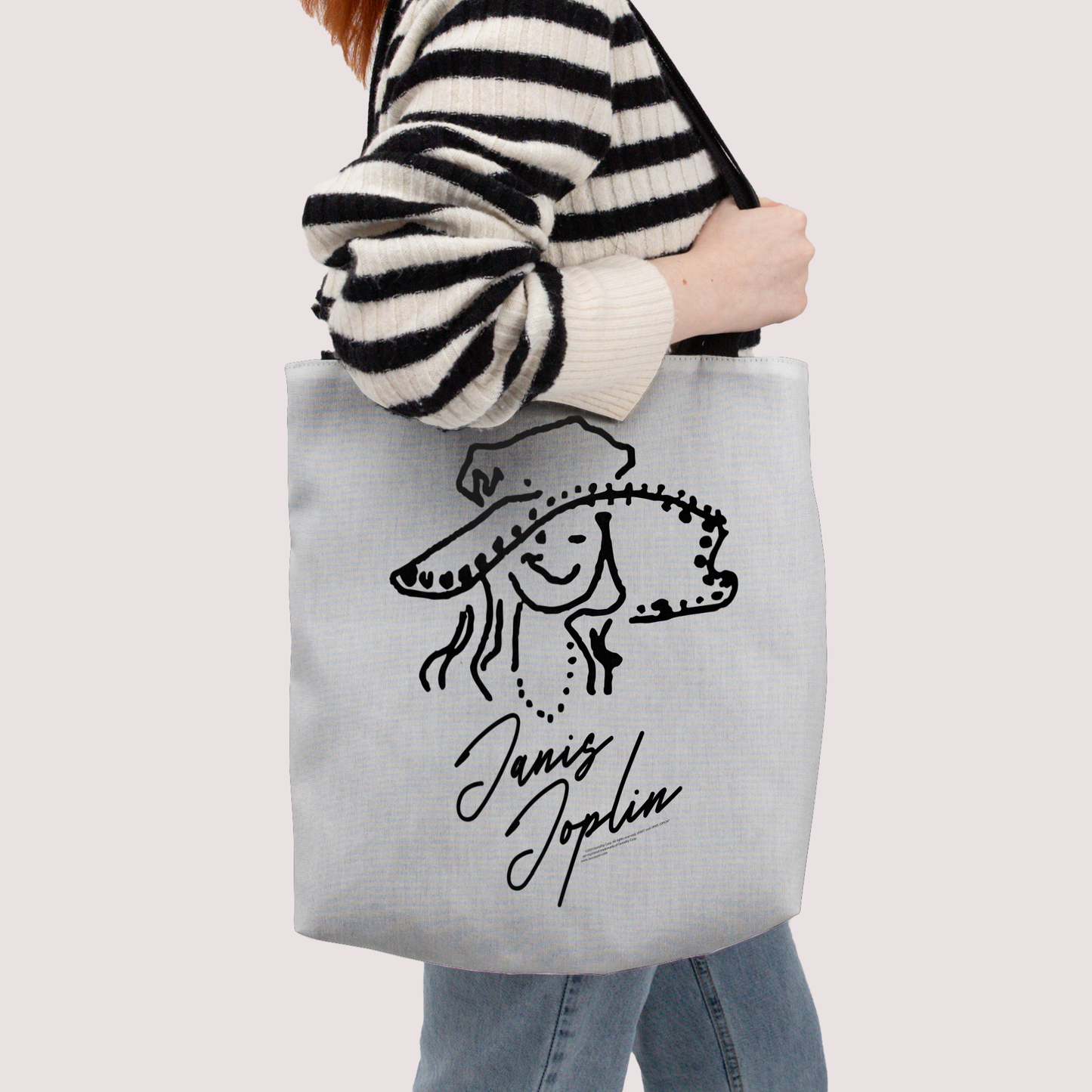 Janis Joplin Outline Sketched White and Janis Joplin Outline Sketched White with Tote Bag