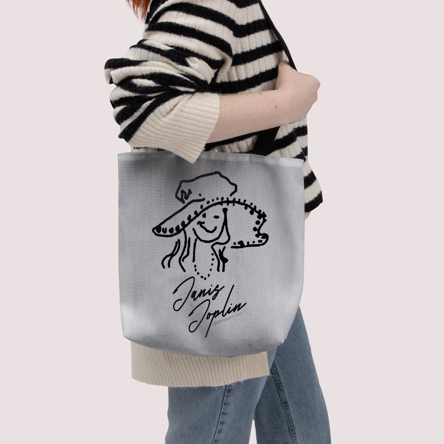 Janis Joplin Outline Sketched White and Janis Joplin Outline Sketched White with Tote Bag