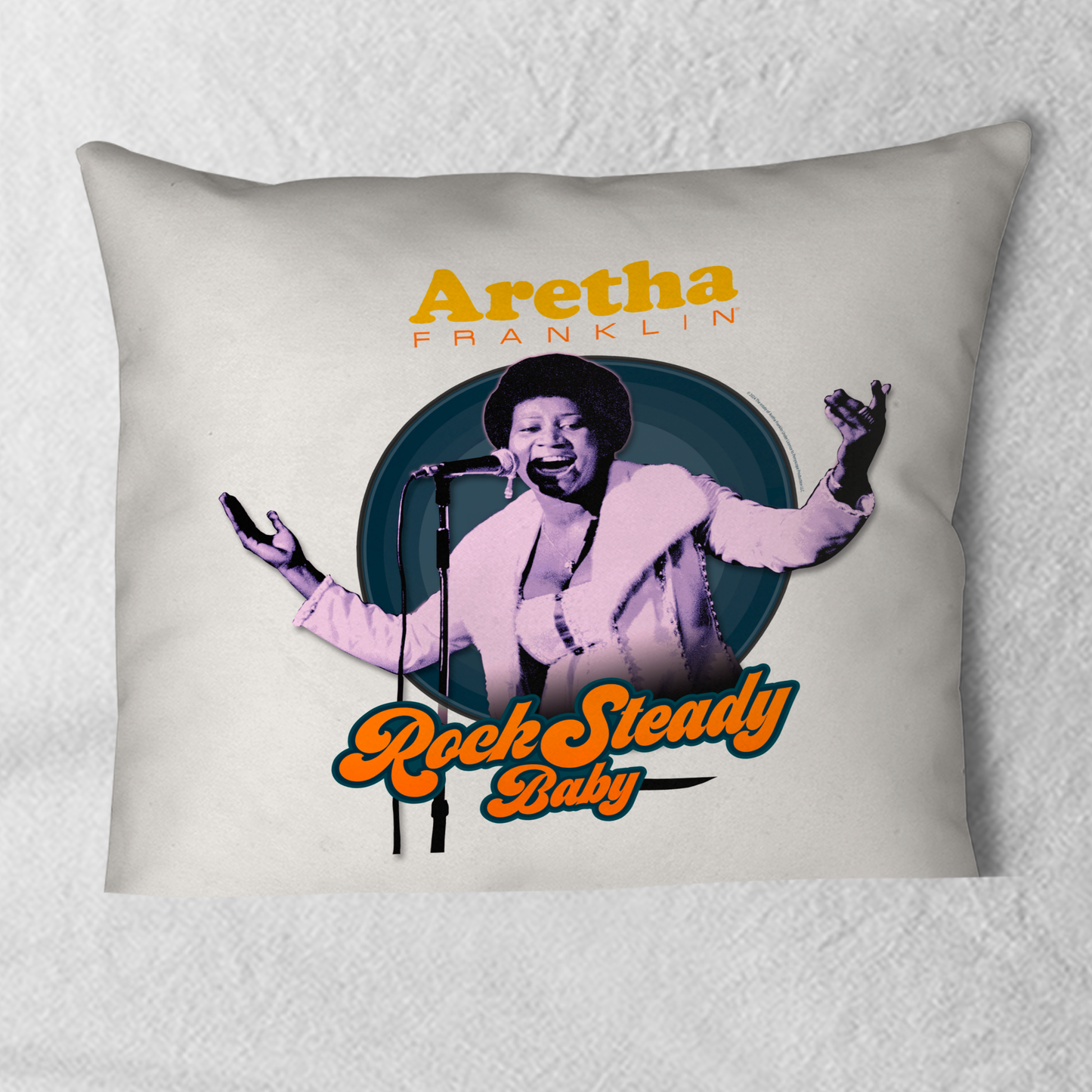 Aretha Franklin Photo - Vibrant Yellow Orange Retro Text Rock Steady Baby with Throw Pillow Square