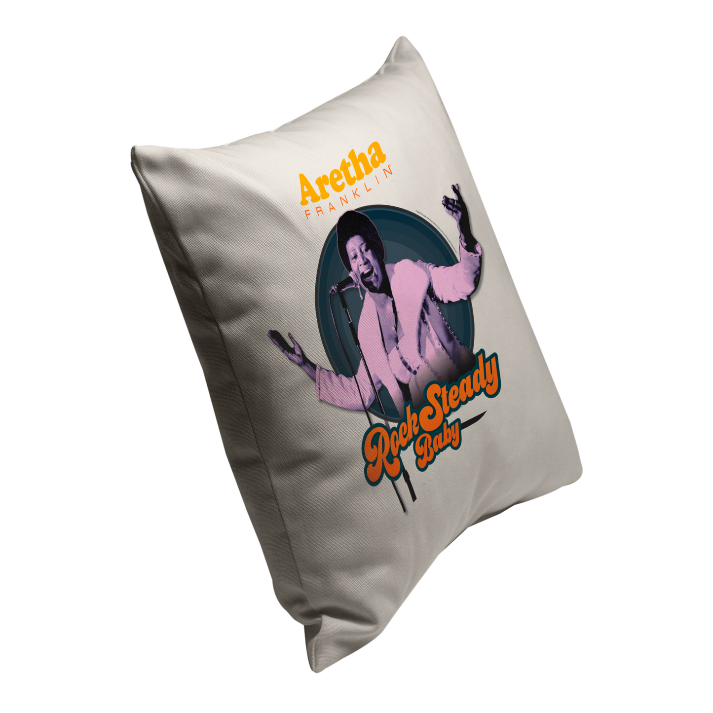 Aretha Franklin Photo - Vibrant Yellow Orange Retro Text Rock Steady Baby with Throw Pillow Square