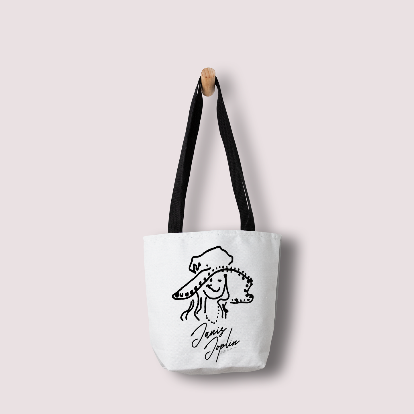 Janis Joplin Outline Sketched White and Janis Joplin Outline Sketched White with Tote Bag