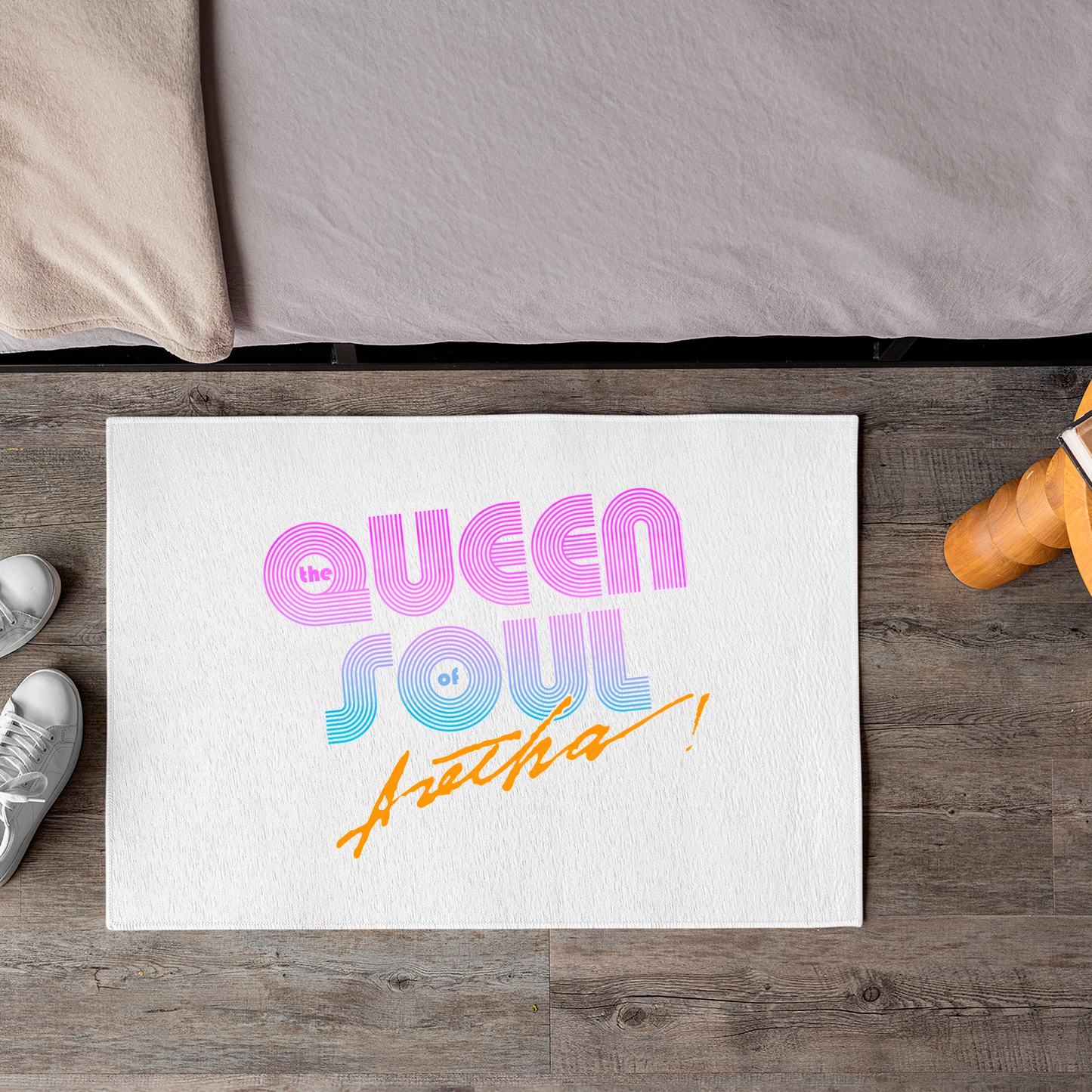 Aretha Franklin The Queen of Soul Music - Pink 80s Font with Area Rug rectangular