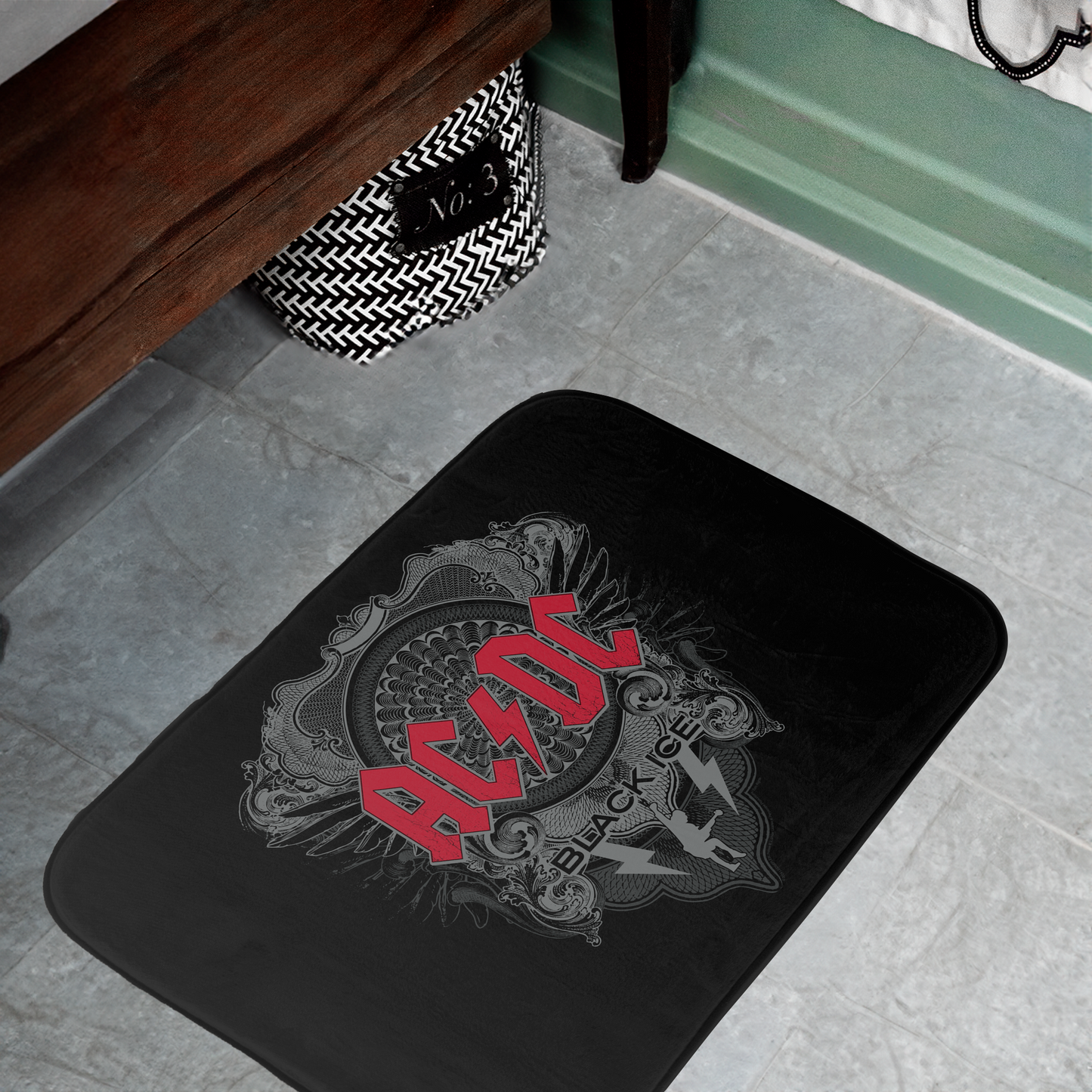 ACDC Black Ice Red Print Bathmat - Memory Foam, Plush Microfiber, 24"x17 Water-Absorbent - Bathmat, Bathroom