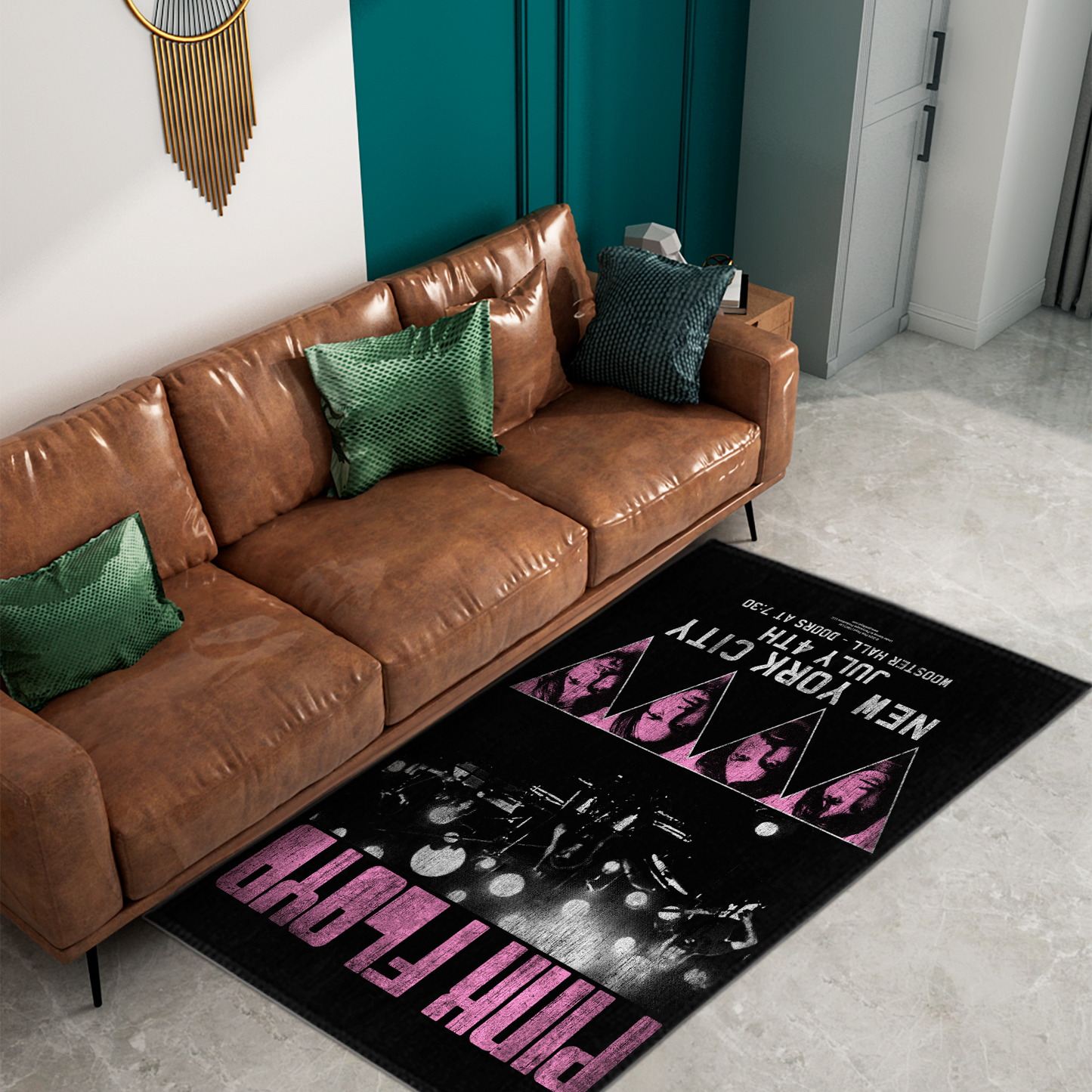 Pink Floyd Tour N-Y-C Printed Area Rug, 2x3ft, 4x6ft, Stiff Lay-Flat Design, Chenille and Woven Polyester Backing, Rectangular Shape, Indoor Use