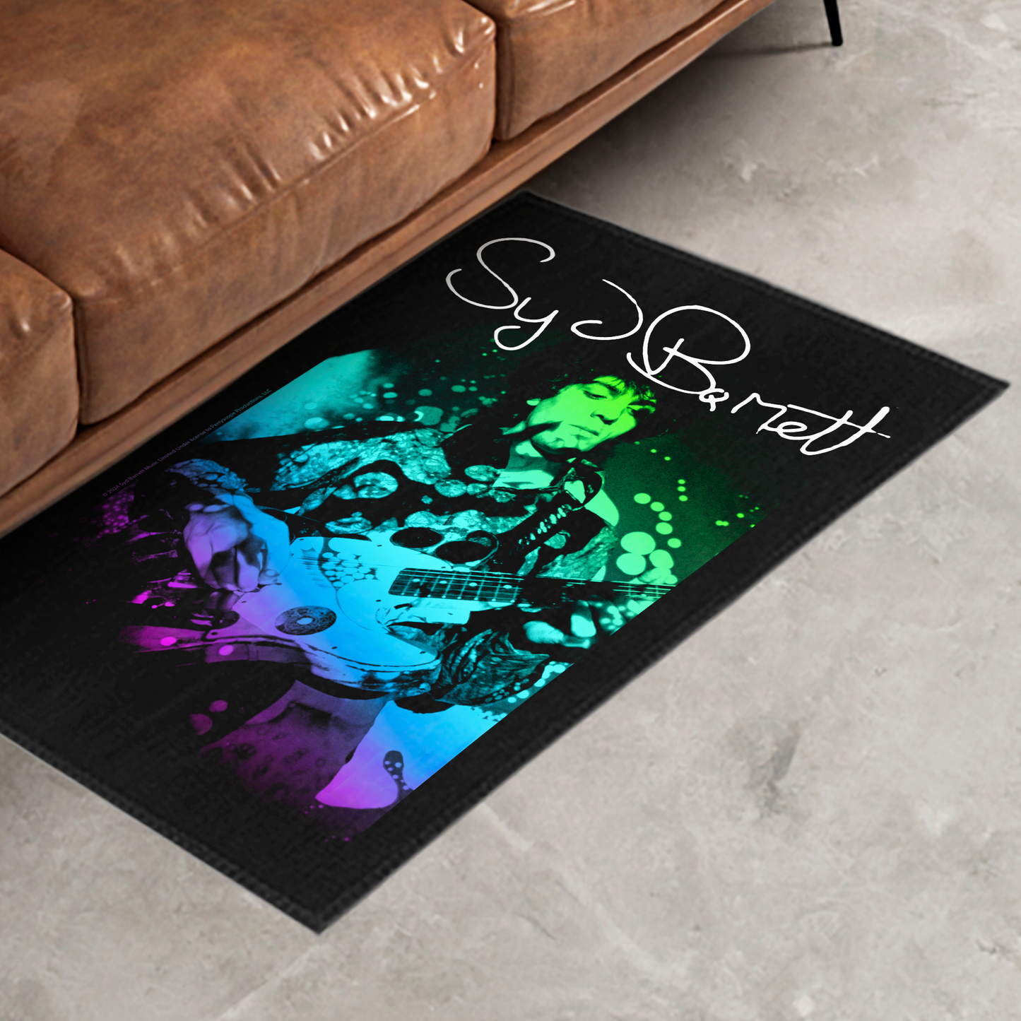 Syd Barret Colorful Portrait with Guitar with Area Rug rectangular