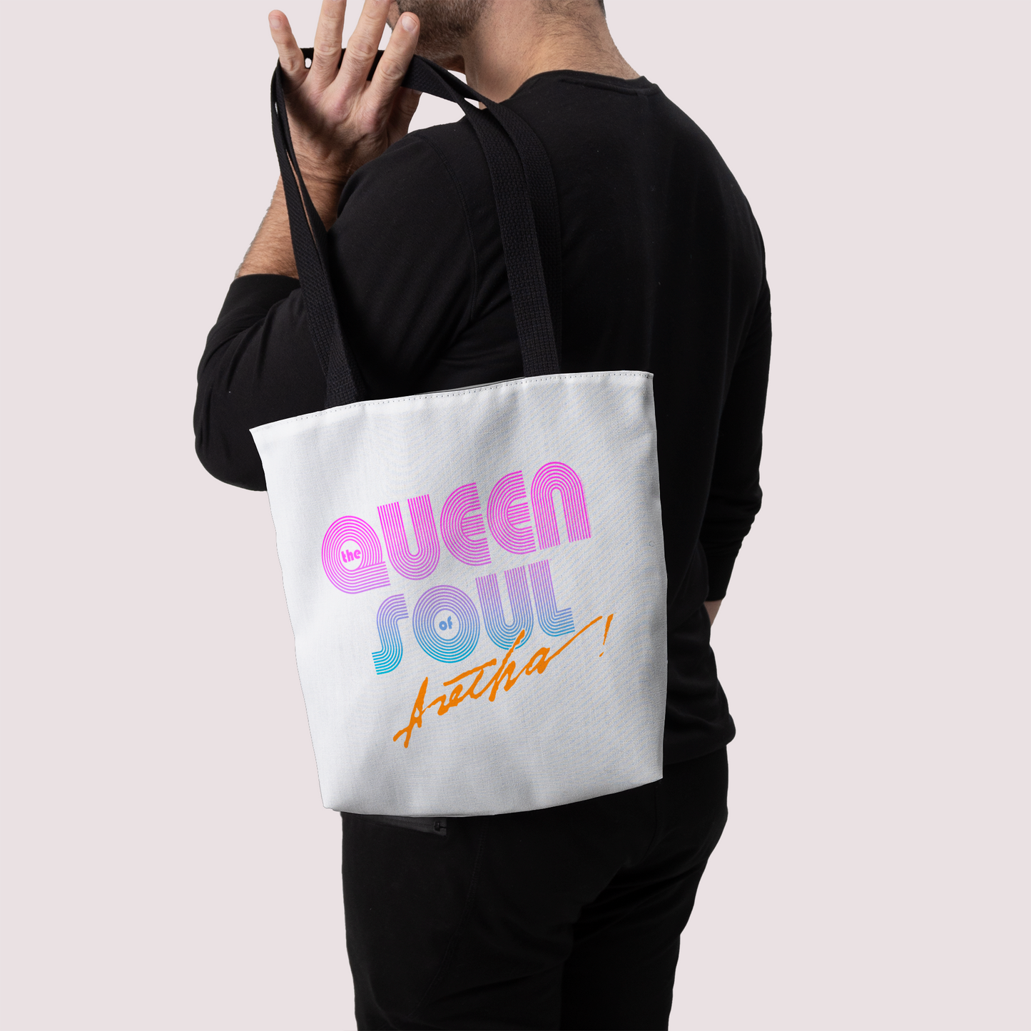 Aretha Franklin The Queen of Soul Music - Pink 80s Font with Tote Bag