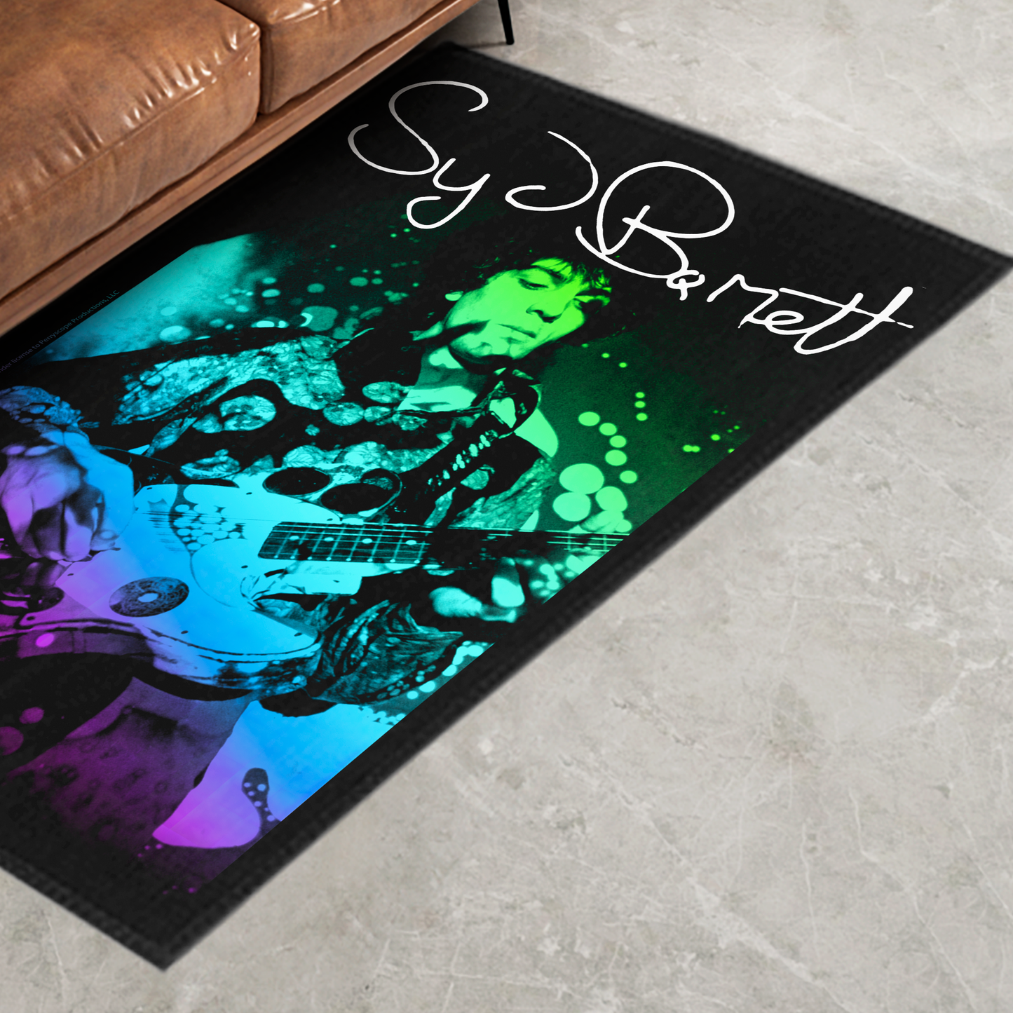 Syd Barret Colorful Portrait with Guitar with Area Rug rectangular