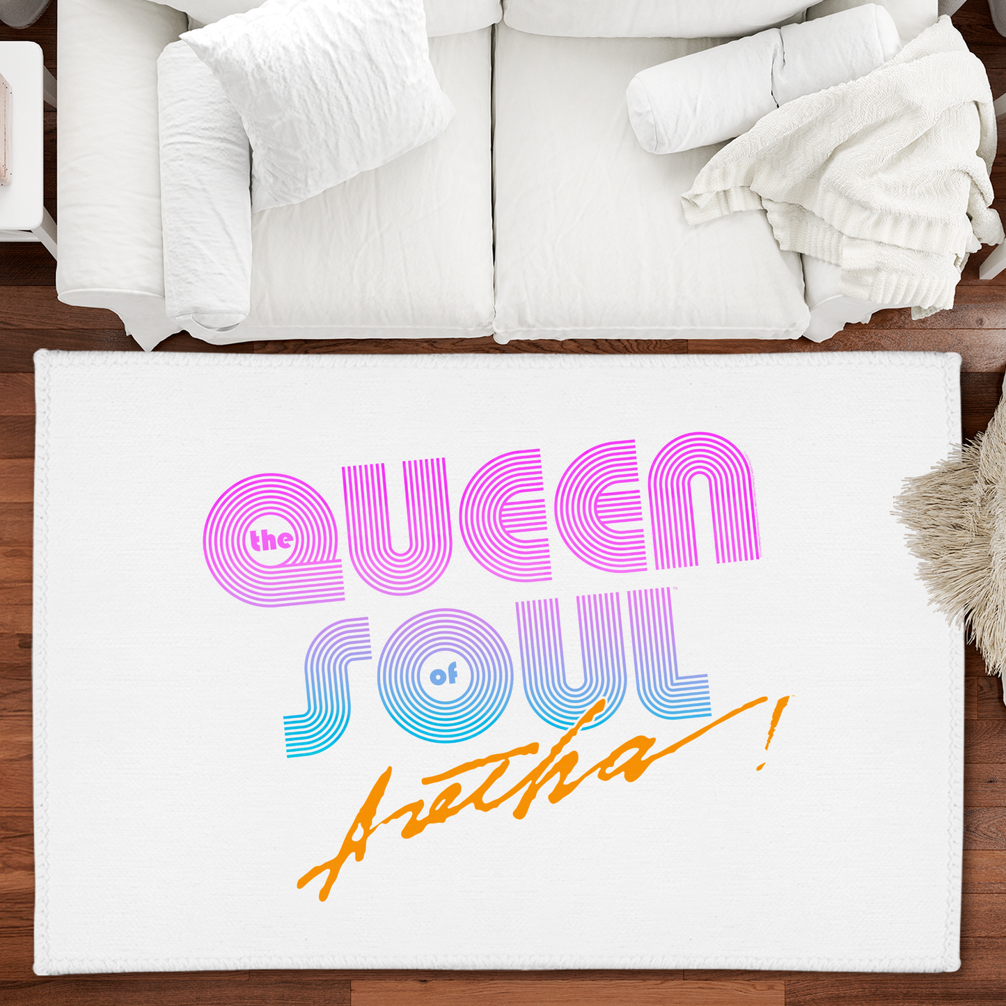 Aretha Franklin The Queen of Soul Music - Pink 80s Font with Area Rug rectangular