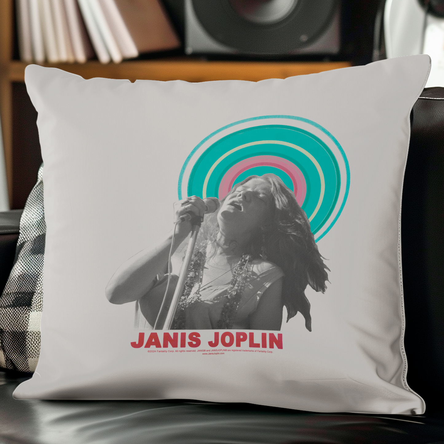 Janis Joplin Halo Photo White and Janis Joplin Halo Photo White with Pillow square